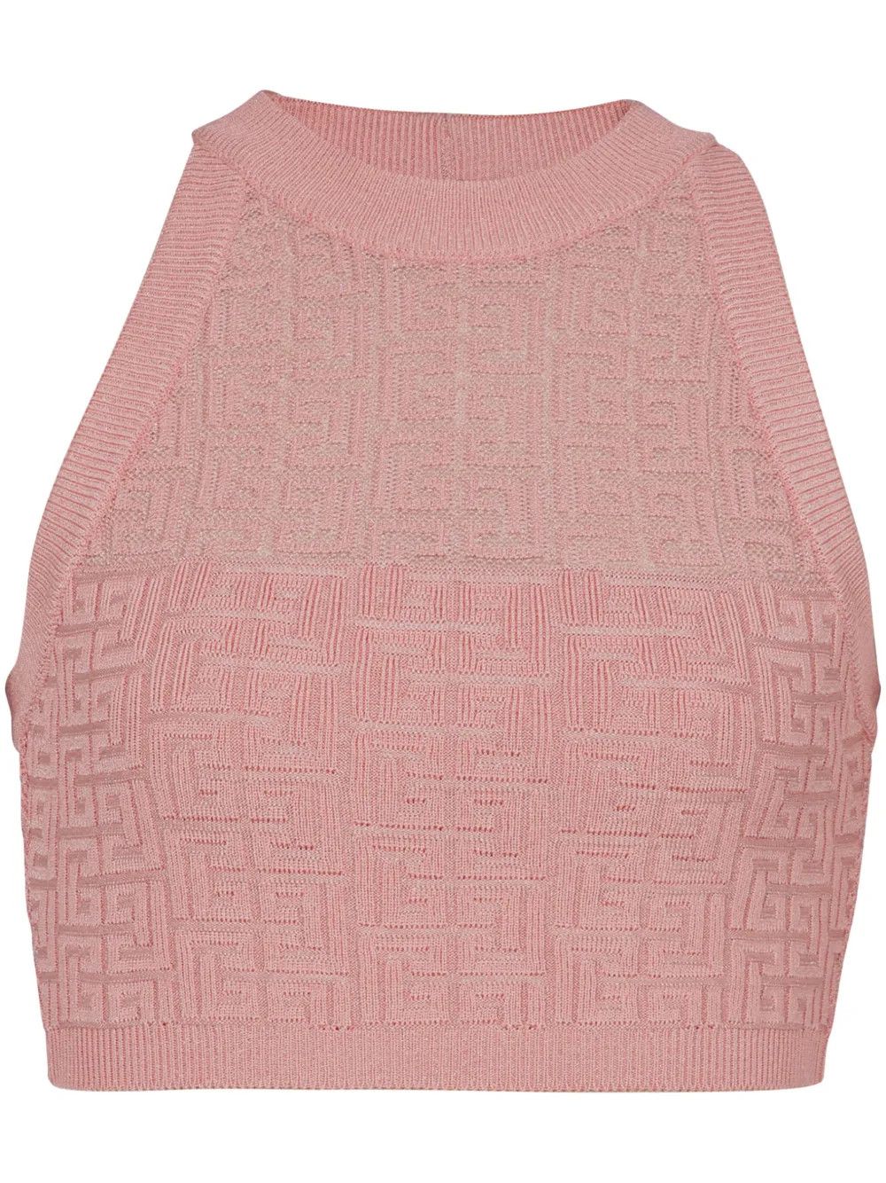 Balmain o1s1wg110725 Pb Monogram Knitted Top in Pink Size S / US 4 / IT 40 - 1 Thumbnail