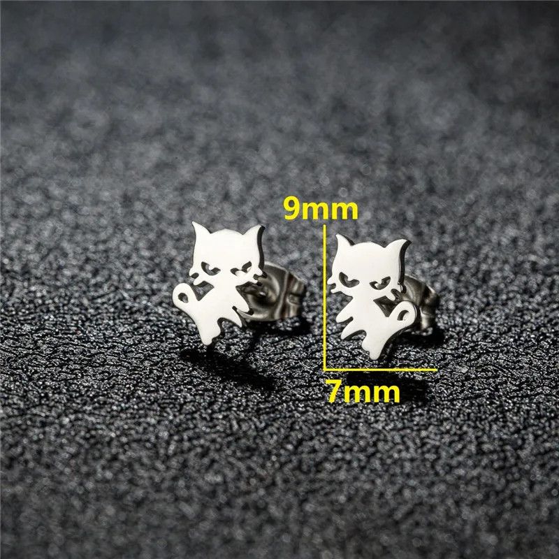 Jewelry Mini Cat Stud Earrings Charm Earring Gift Size ONE SIZE - 2 Thumbnail