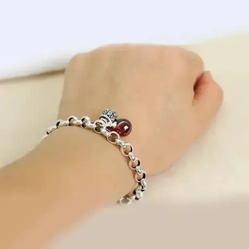 Jewelry x Vintage Red Stone Bead Hollow Bell Bracelets in Silver, Men's