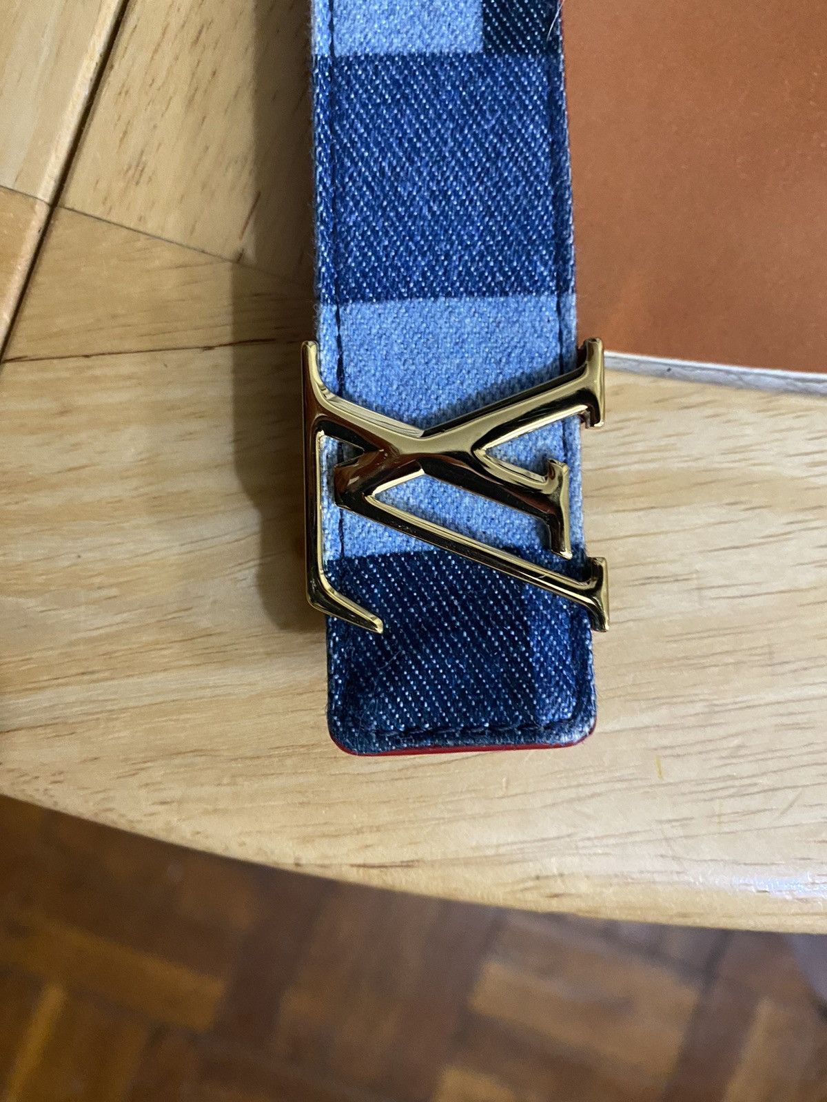 Louis Vuitton Unisex LOUIS VUITTON DENIM/RED BELT GOLD TONE HARDWARE, Size ONE SIZE - 1 Thumbnail
