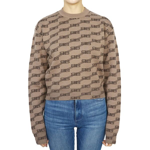 Balenciaga o1mt1gz1024 BB Monogram Crewneck Sweater in Beige/Brown Size XL / US 12-14 / IT 48-50 - 1 Thumbnail