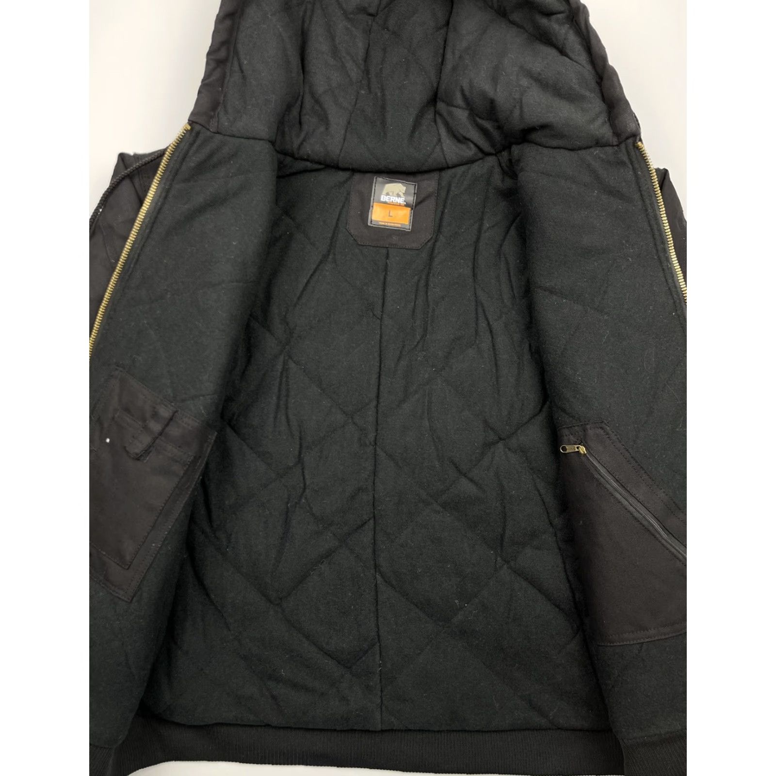 Vintage Berne Mens Sz L Jacket Black Duck Canvas Fleece Lined Hooded Work Farm Zip Cotton Blend USA Size US L / EU 52-54 / 3 - 3 Thumbnail