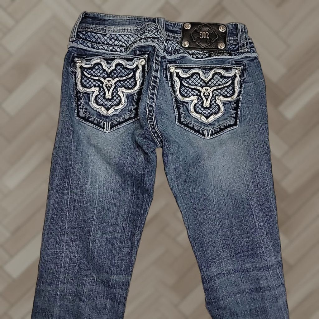 Miss Me Women's Embroidered Western Bootcut Jeans - Mid-Rise With Faux Flap Pockets