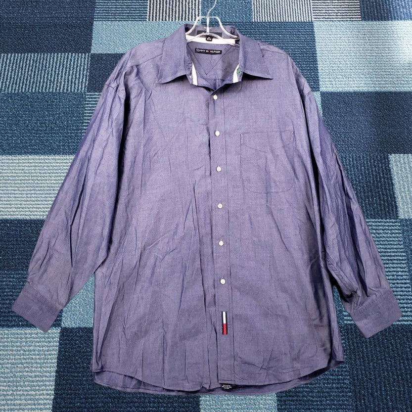 Tommy Hilfiger Tommy Hilfiger Dress Shirt Men 17 Button-Up Purple Regatta Classics Pocket Size 46R - 1 Thumbnail