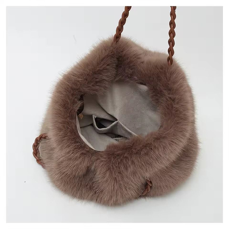 Other Faux Fur Large Plush Brown Shoulder Fluffy Designer Bag Size ONE SIZE - 5 Thumbnail