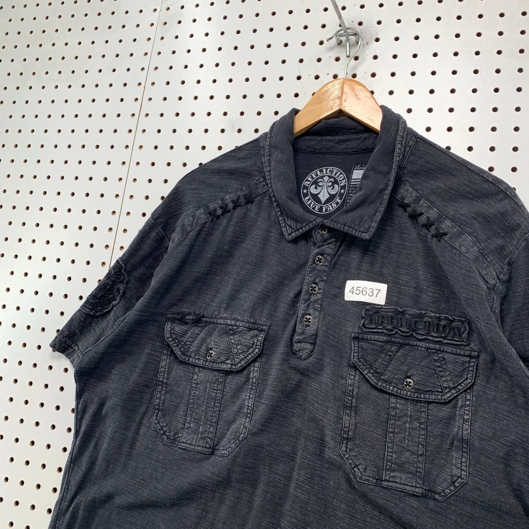 Affliction VINTAGE Affliction Shirt Mens 2XL Black Pocket Polo Y2K Distressed Gothic Punk Size US XXL / EU 58 / 5 - 5 Thumbnail