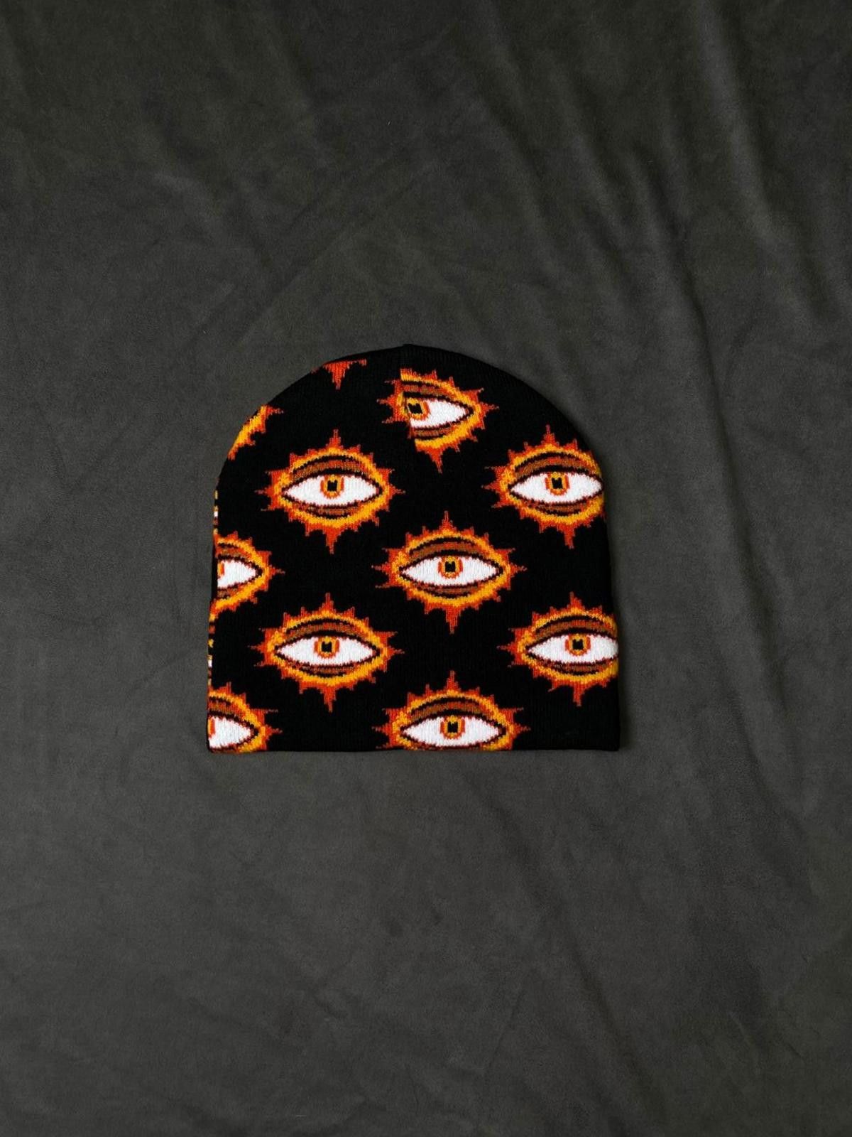 Japanese Brand Deadstock Black All Over Eye No Cuff Knit Black Beanie OS Size ONE SIZE - 4 Thumbnail