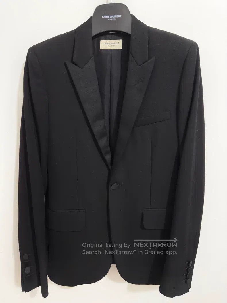 Saint Laurent Paris Saint Laurent Paris Black Satin Notched Lapel Smoking Jack Size US S / EU 44-46 / 1 - 1 Thumbnail