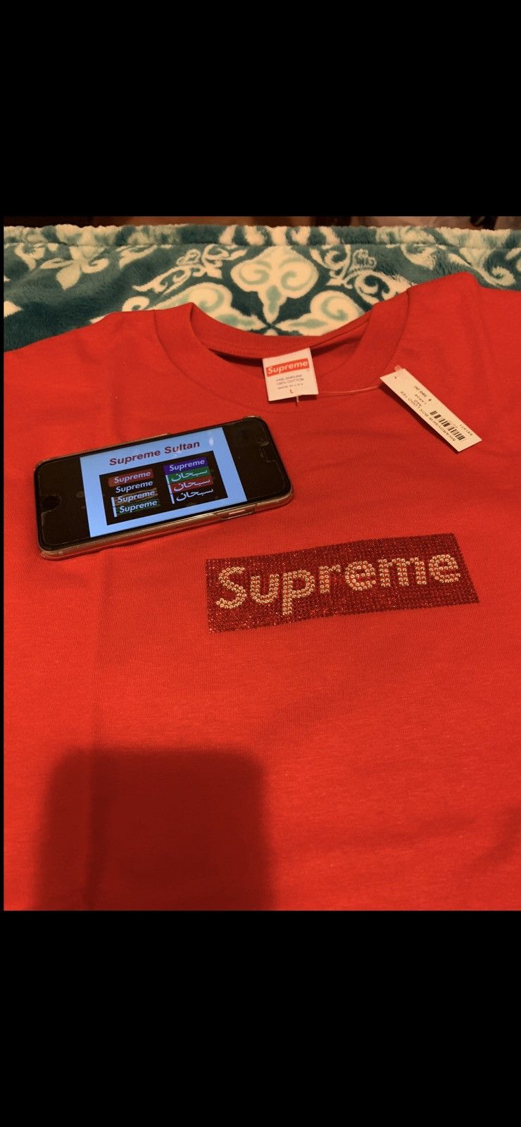 Supreme × Swarovski DSWT Supreme Swarovski Box Logo Tee Red Large Size US L / EU 52-54 / 3 - 7 Thumbnail