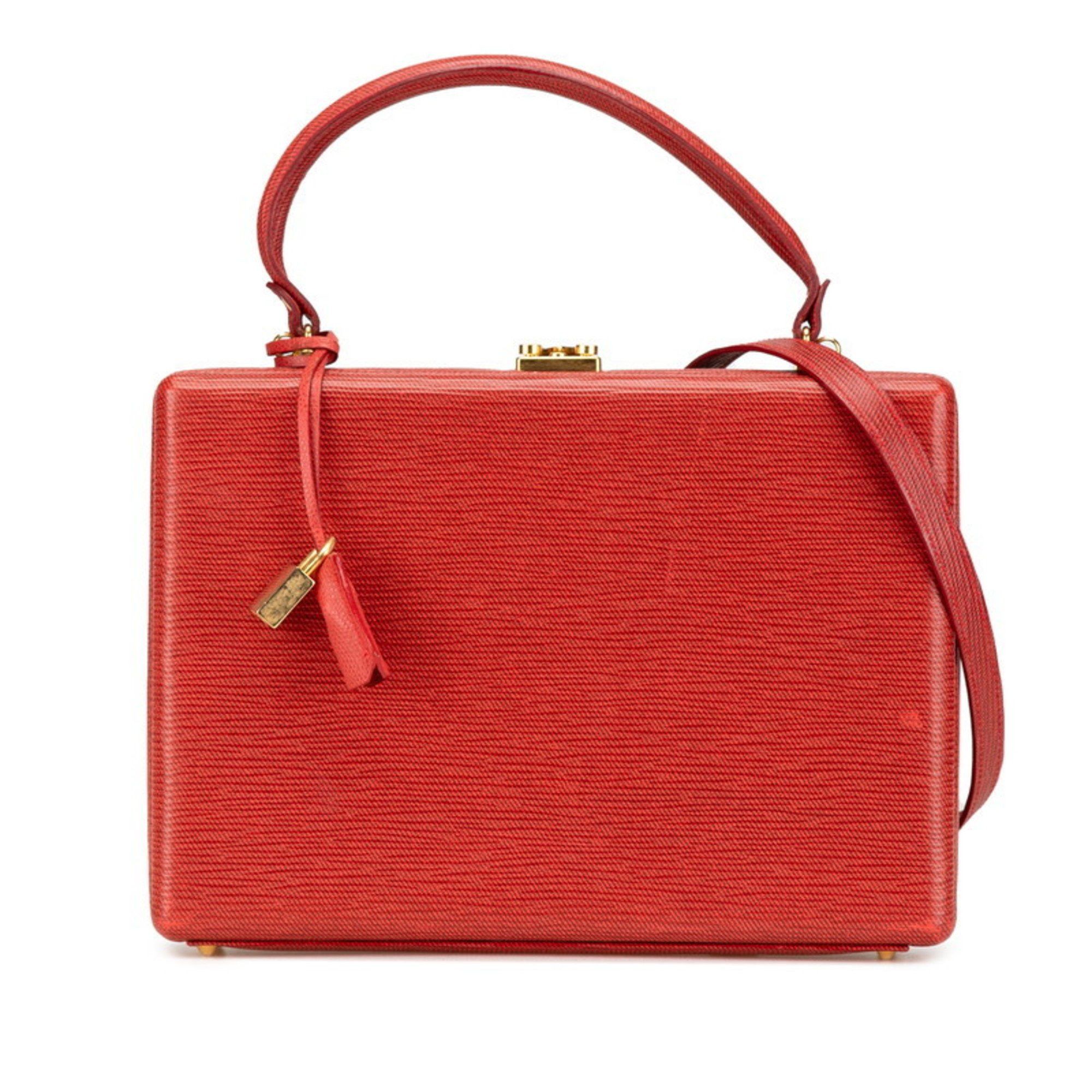 Fendi Mini Trunk Attache Case Shoulder Bag Red Leather Women's