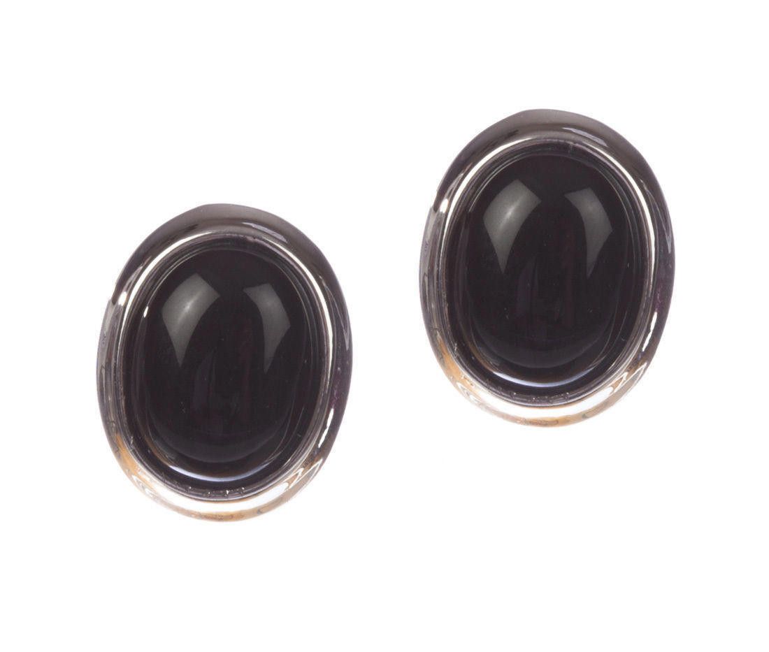 Sterling Silver Sterling Silver Black Onyx Cabochon Earrings Size ONE SIZE - 1 Thumbnail