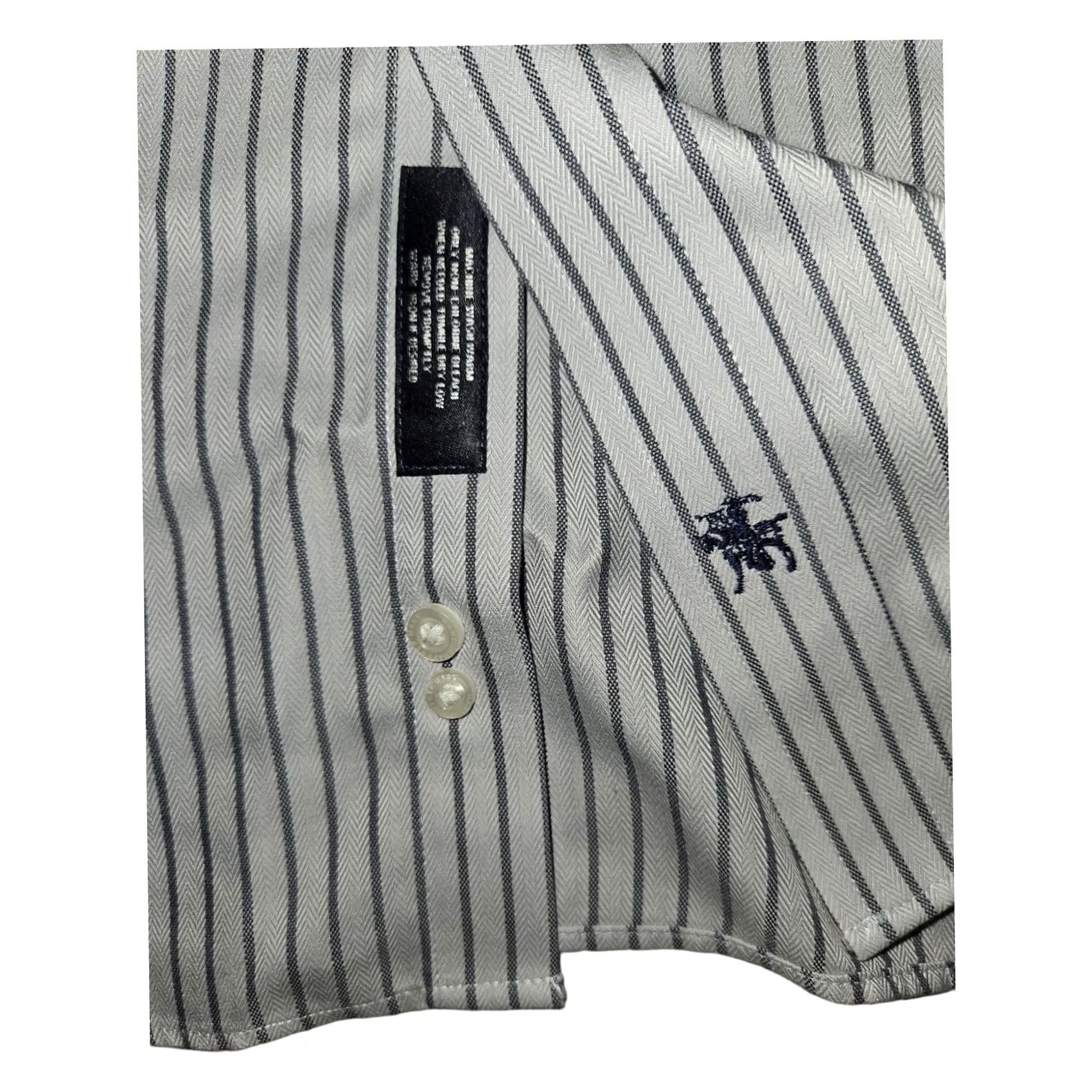 Hart Schaffner Marx Hart Schaffner Marx Button-Up Long Sleeve Men's 34 Pima Cotton Striped Lt Gray Non-Iron Pockets Embroidered 48 Chest Regular Shirt, 34 Size US S / EU 44-46 / 1 - 5 Thumbnail