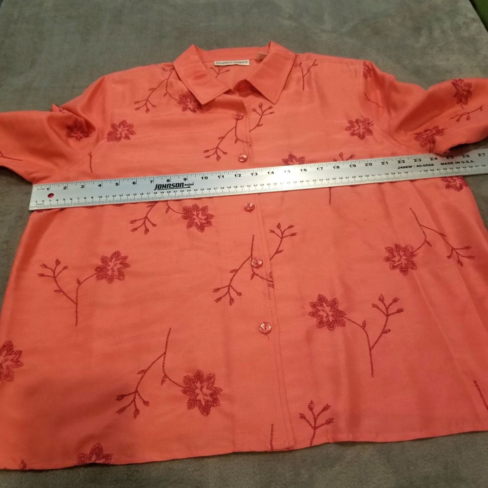 Vintage Draper's & Damon's Button Up Floral Embroidered Silk Shirt 3/4 Sleeve Size 20 Pink Women's Vintage-Not - (remove) Size 3XL / US 20-22 - 7 Thumbnail