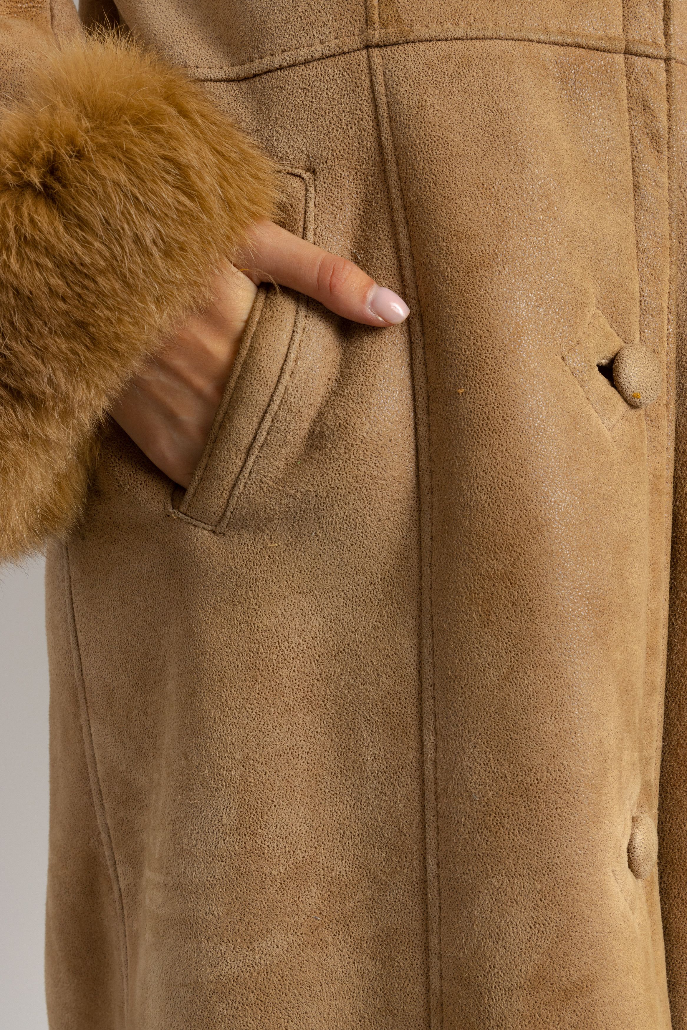 Vintage Suede Sheepskin Leather Shearling Fastens Coat M 5929 Size M / US 6-8 / IT 42-44 - 7 Thumbnail
