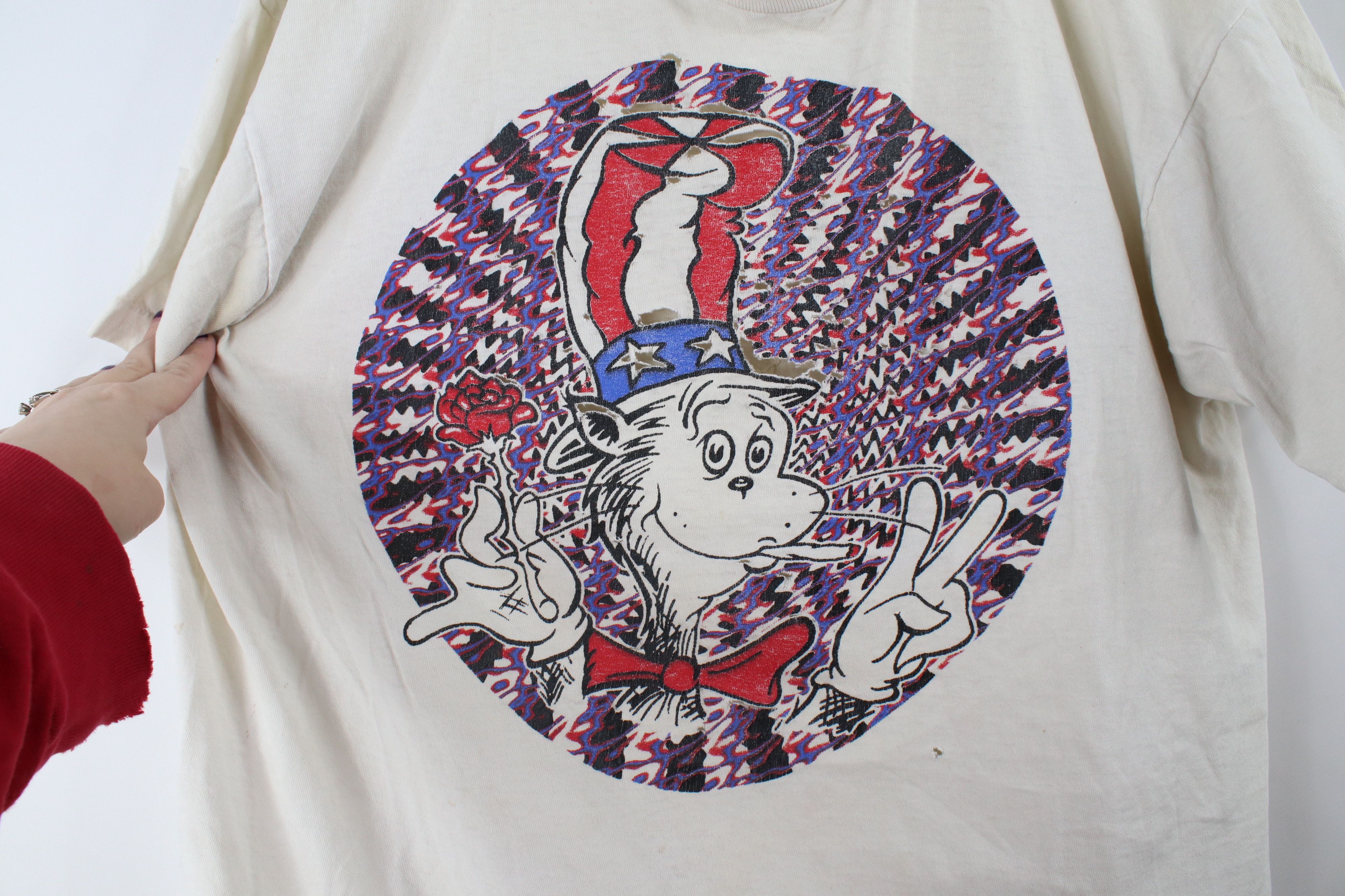 Vintage Vintage 90s Cat In the Hat Grateful Dead Band T-Shirt USA Size US XL / EU 56 / 4 - 7 Thumbnail