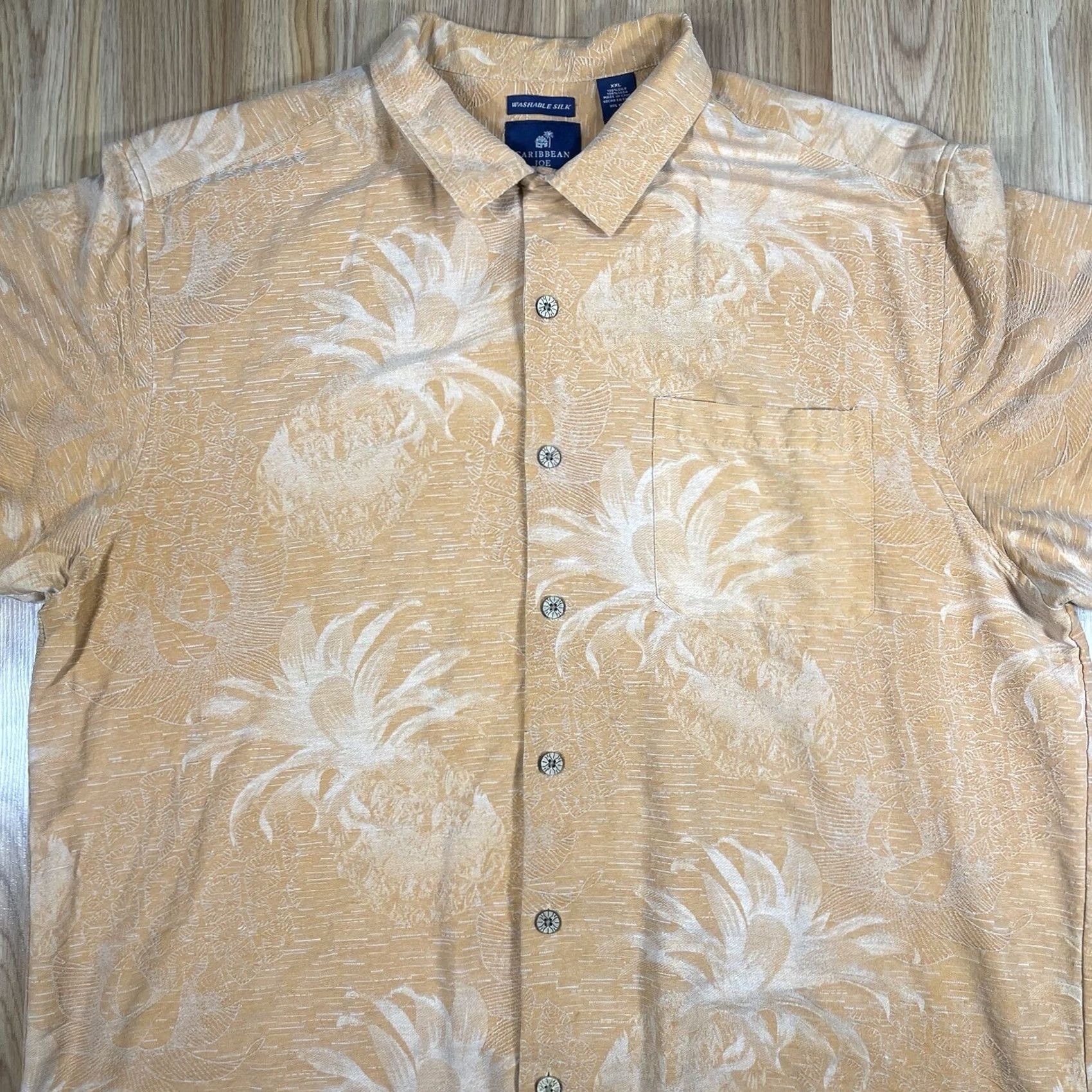 Vintage Caribbean Joe Shirt Mens XXL 100% Silk Button Up Hawaiian Extra Extra Large Size US XXL / EU 58 / 5 - 2 Thumbnail