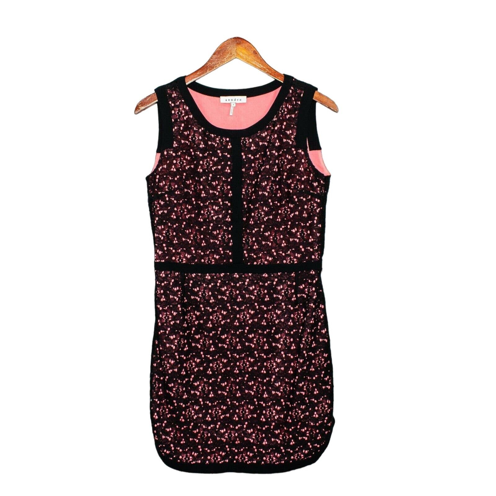 Sandro SANDRO Paris Dentelle Lace Encaje Sheath Dress Black Pink Size S / US 4 / IT 40 - 6 Thumbnail