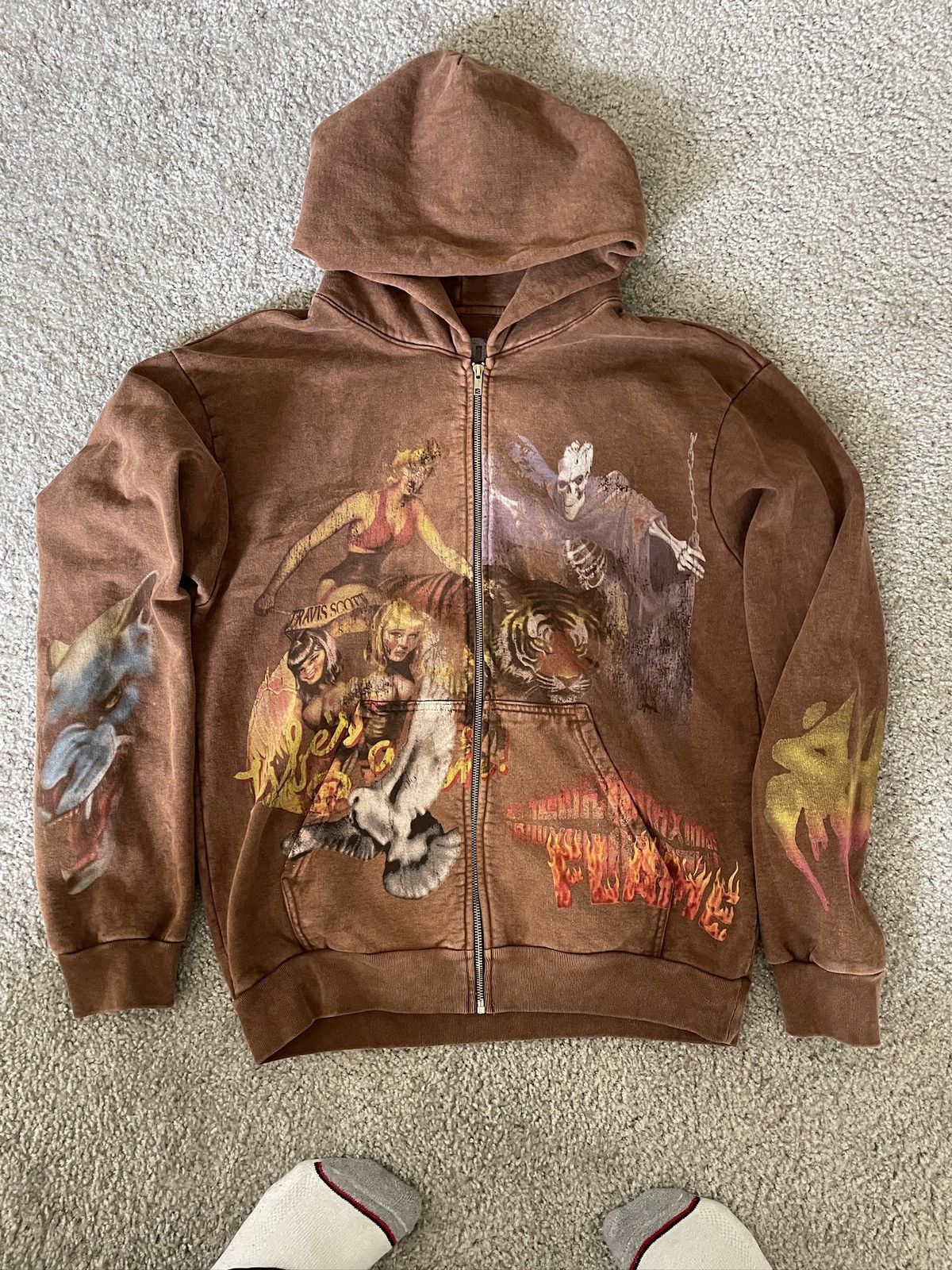 image of Travis Scott Utopia Tour Zip Up Hoodie in Brown, Men's (Size XL)