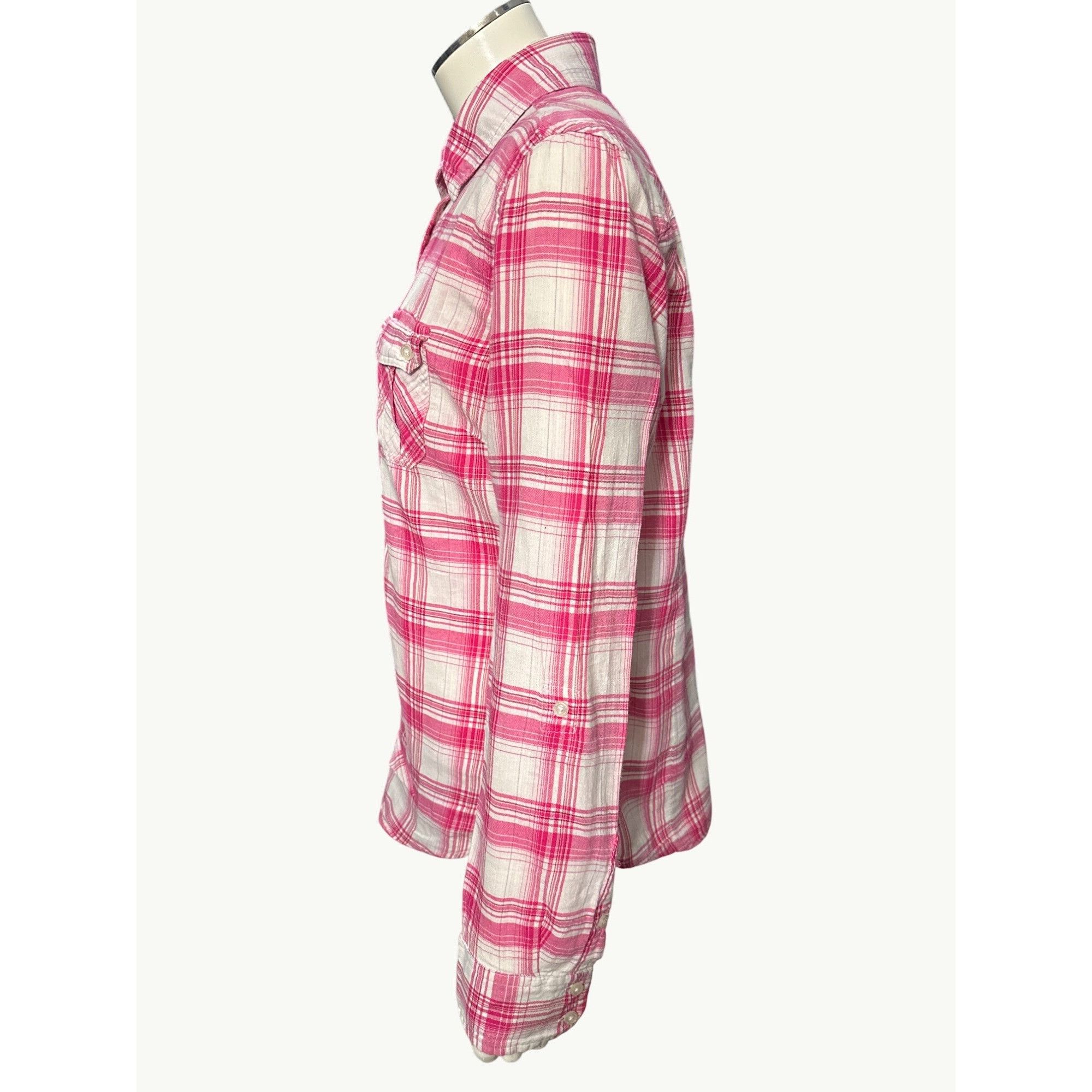 Aeropostale Aeropostale Large Pink White Plaid Button Up Long Sleeve Shi Size L / US 10 / IT 46 - 2 Thumbnail