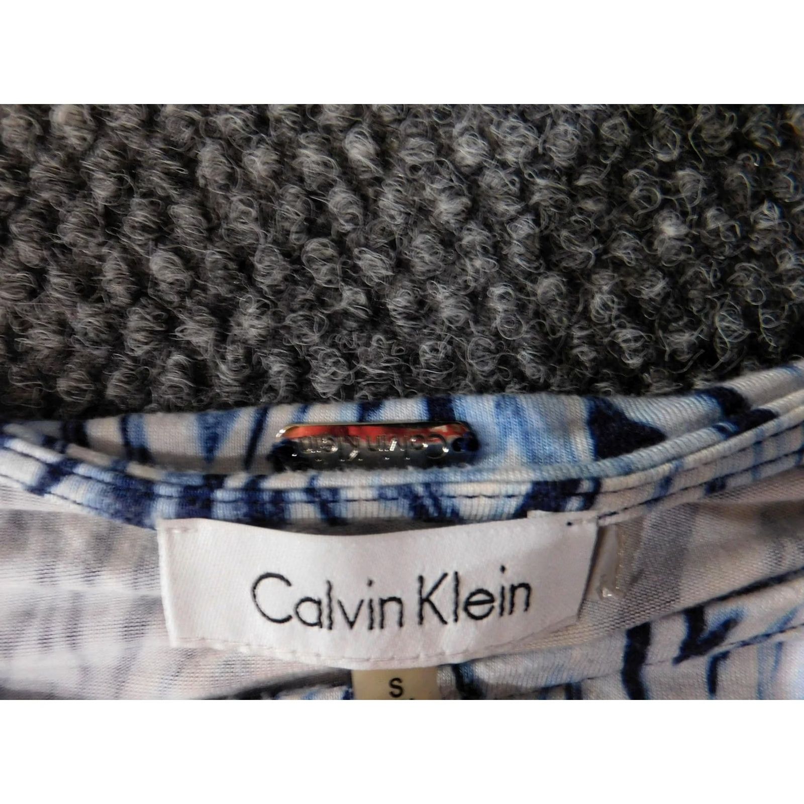Calvin Klein Calvin Klein Dress Womens Small Blue White Ikat Print Stretch Shift Tie Shoulder Crew Neck Cap Sleeve Pullover Casual Travel Short Size S / US 4 / IT 40 - 6 Thumbnail