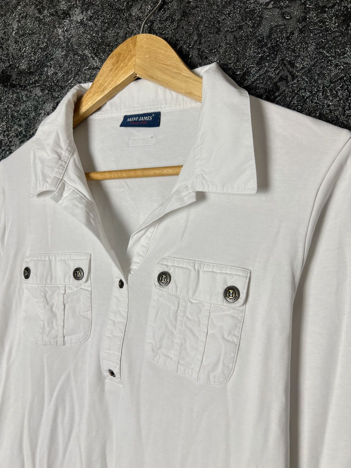 Designer × Saint James × Vintage Women’s Saint James Blouse Shirt White Sleeve 3/4 USA 10 Size L / US 10 / IT 46 - 2 Thumbnail