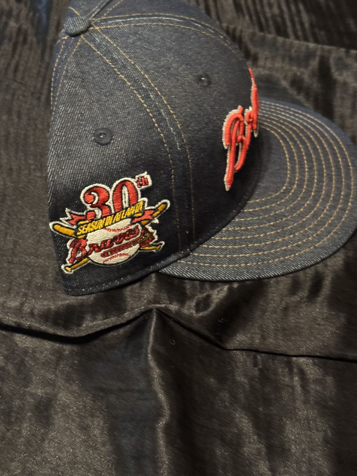 New Era Atlanta Braves Denim Fitted Hat Size 30 - 2 Thumbnail