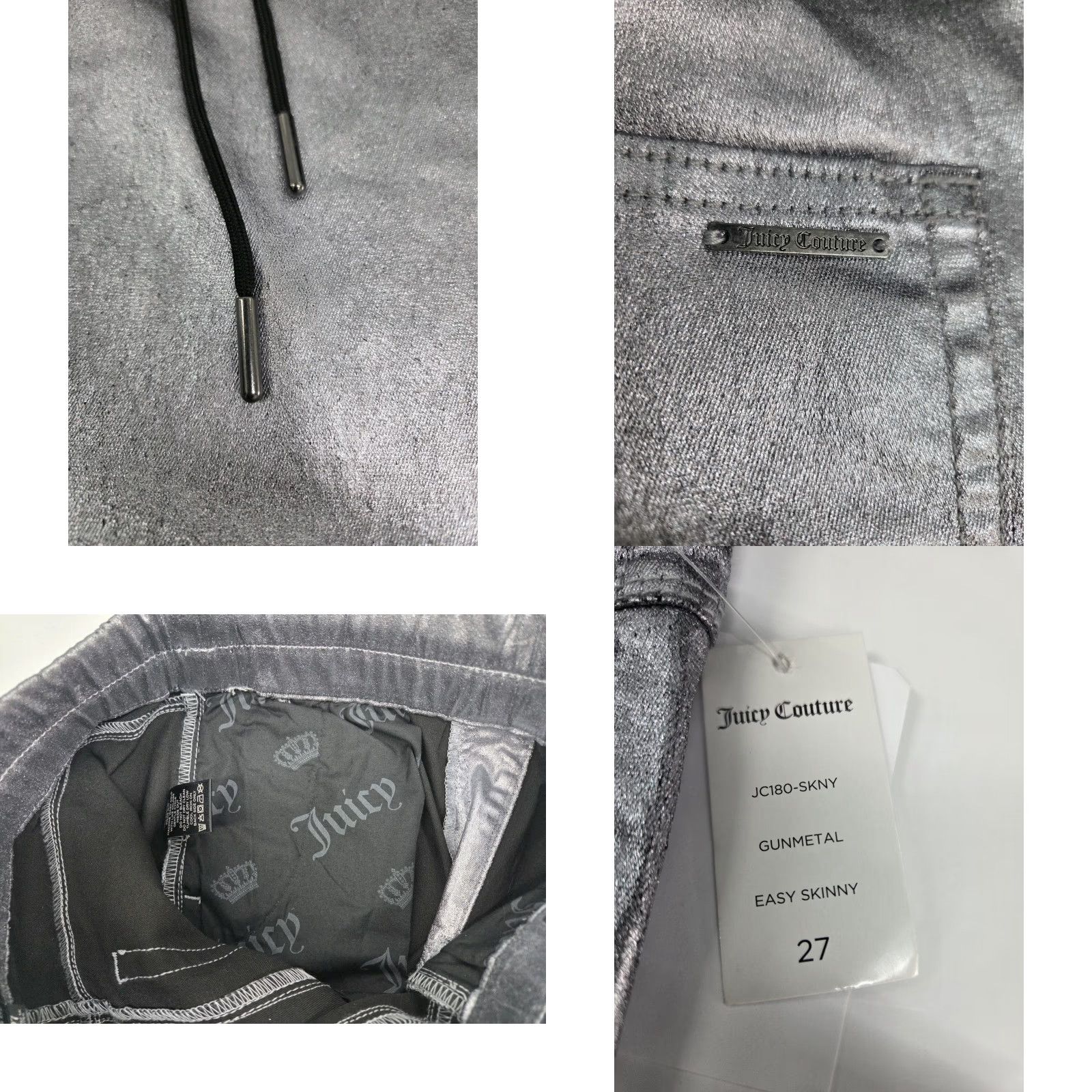 Juicy Couture Juicy Couture Womens Easy Skinny Pants Drawstring Pockets Size 27 Gun metal/Silver 27 Inseam Chino Knit Slimming Regular Mens? Women? Size 27" / US 4 / IT 40 - 8 Thumbnail