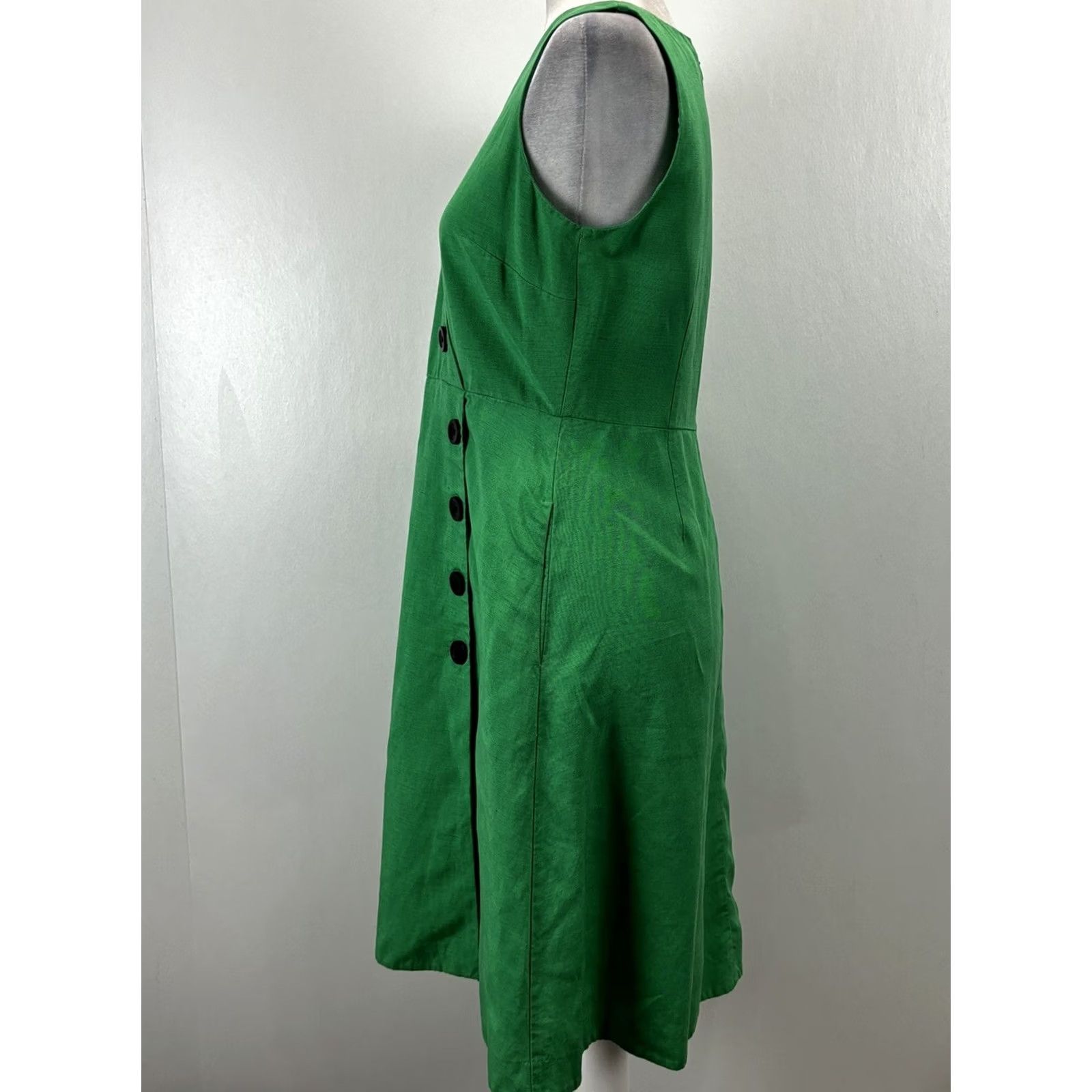 Ann Taylor Ann Taylor Side Button Linen Blend Dress Petites 6P Green Midi Sleeveless V-Neck Zip Dress Length: Midi Fit & Flare Womens Size M / US 6-8 / IT 42-44 - 2 Thumbnail