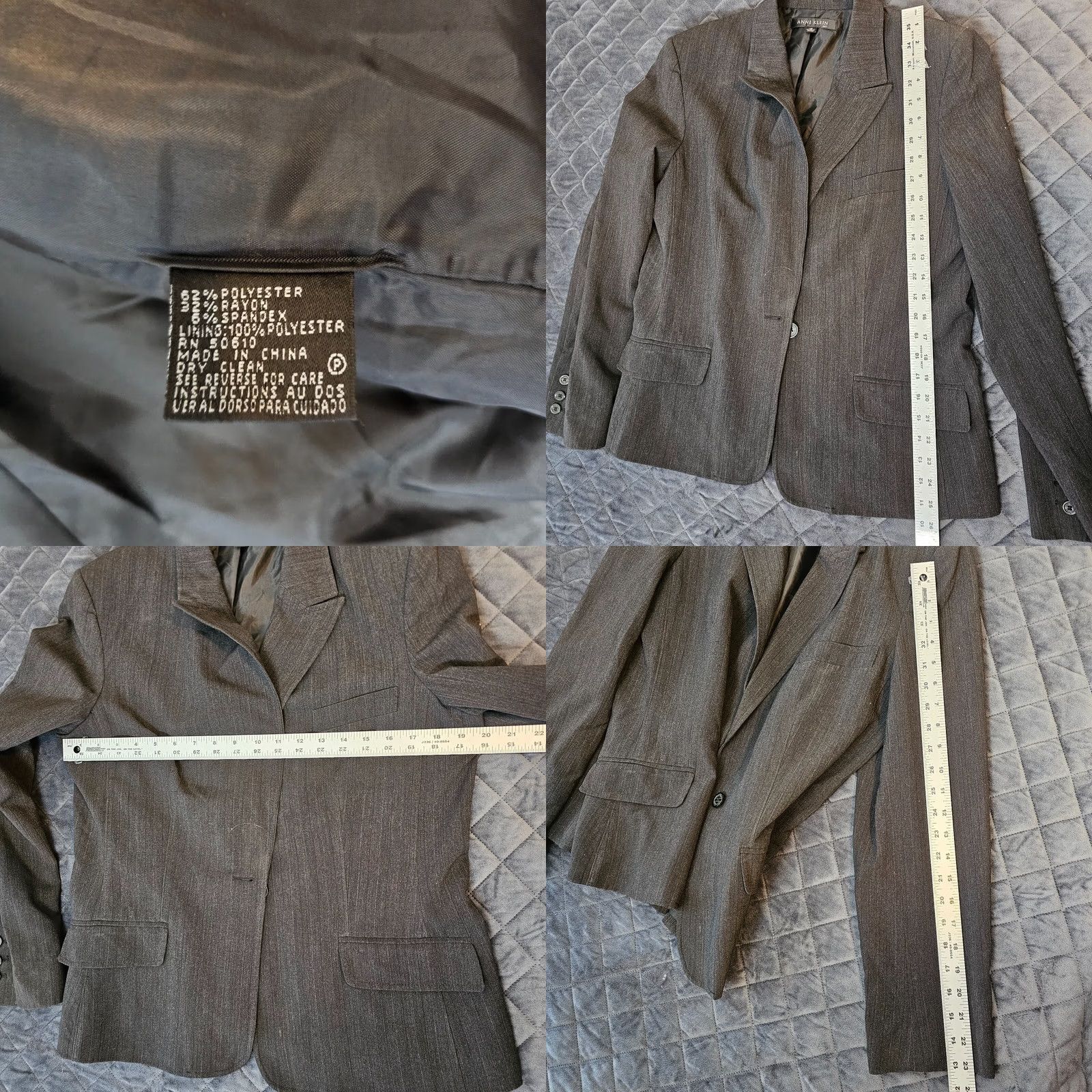Anne Klein Anne Klein Suit Blazer Charcoal One-Button Lined Jacket Size 14 Womens Regular Sleeve Long Solid Pattern Size XL / US 12-14 / IT 48-50 - 8 Thumbnail