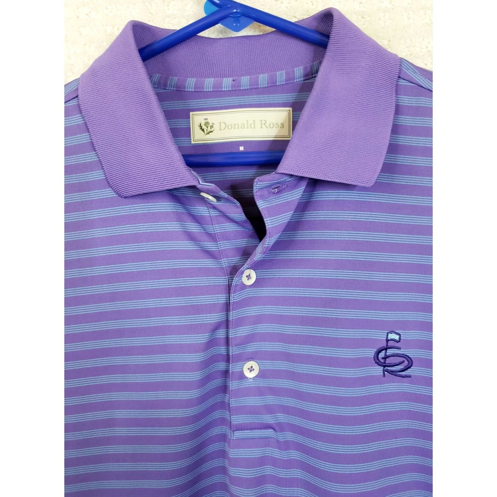 Vintage Donald Ross Polo Shirt Mens M Purple Blue Striped Performance Lightweight Golf Shirt Size US M / EU 48-50 / 2 - 3 Thumbnail