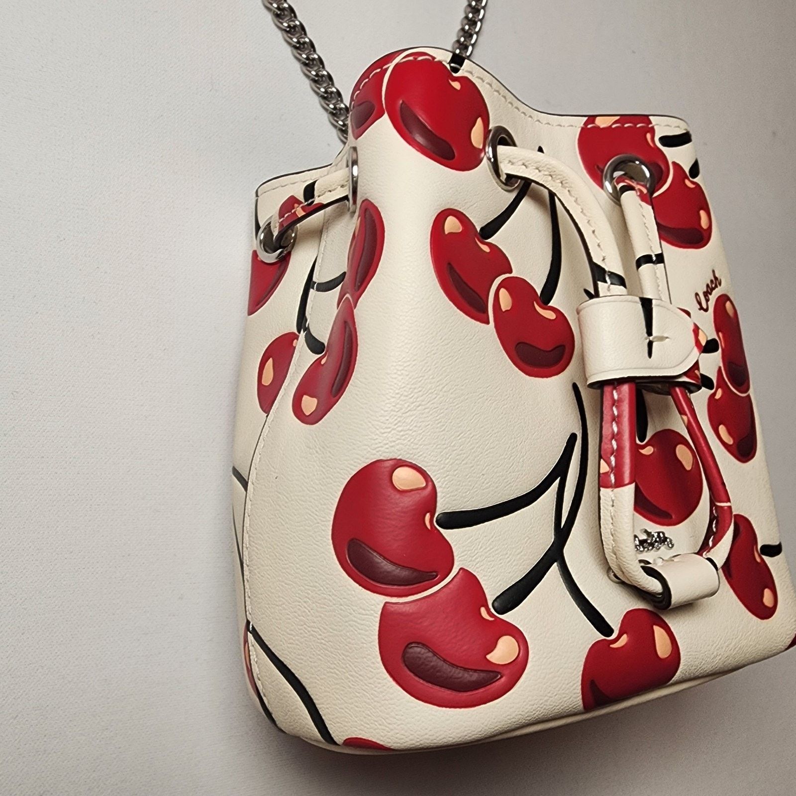Coach NWT COACH CZ030 Drawstring Wristlet Cherry Print Chalk Multi Size ONE SIZE - 3 Thumbnail