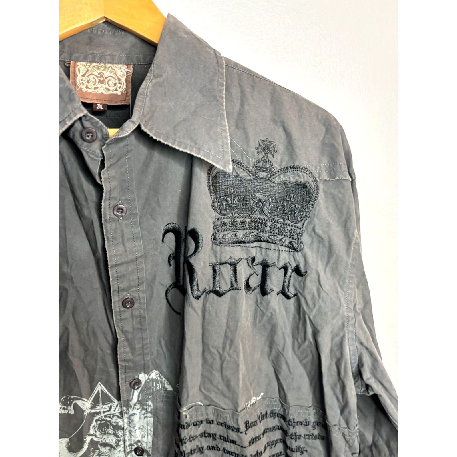 Roar Roar Shirt Signature Embroidered Long Sleeve Button Men's 2XL Gray 2317 Size US XXL / EU 58 / 5 - 6 Thumbnail