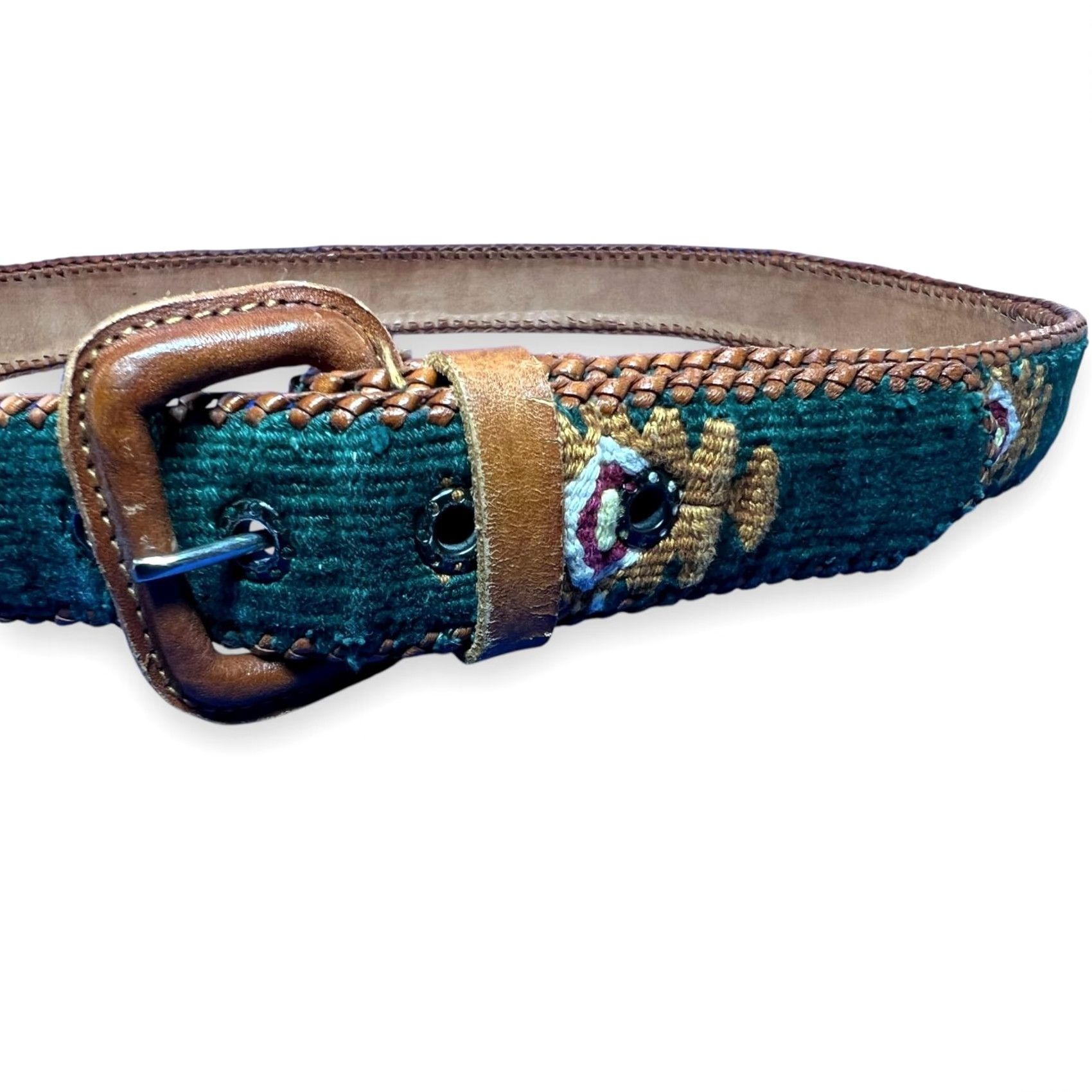 Vintage VINTAGE Style Belt Womens M Green Southwestern Leather Chicchan Handcrafted Belt Western Belt Size ONE SIZE - 2 Thumbnail
