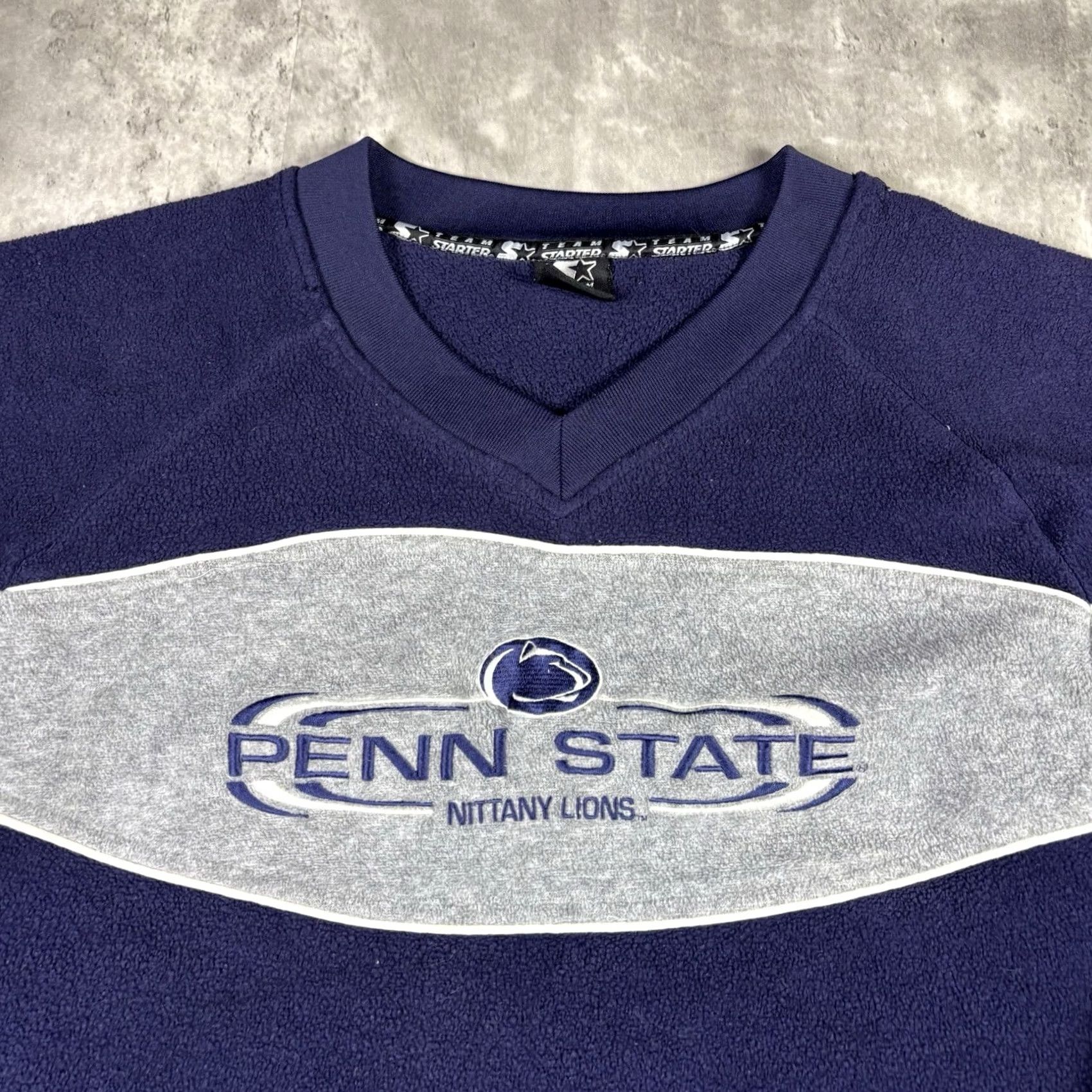 Starter VINTAGE Starter Penn State Pullover Sherpa Fleece Crewneck Sweatshirt XL Blue Logo Embroidered 90s University College Graphic Print Men Size US XL / EU 56 / 4 - 3 Thumbnail