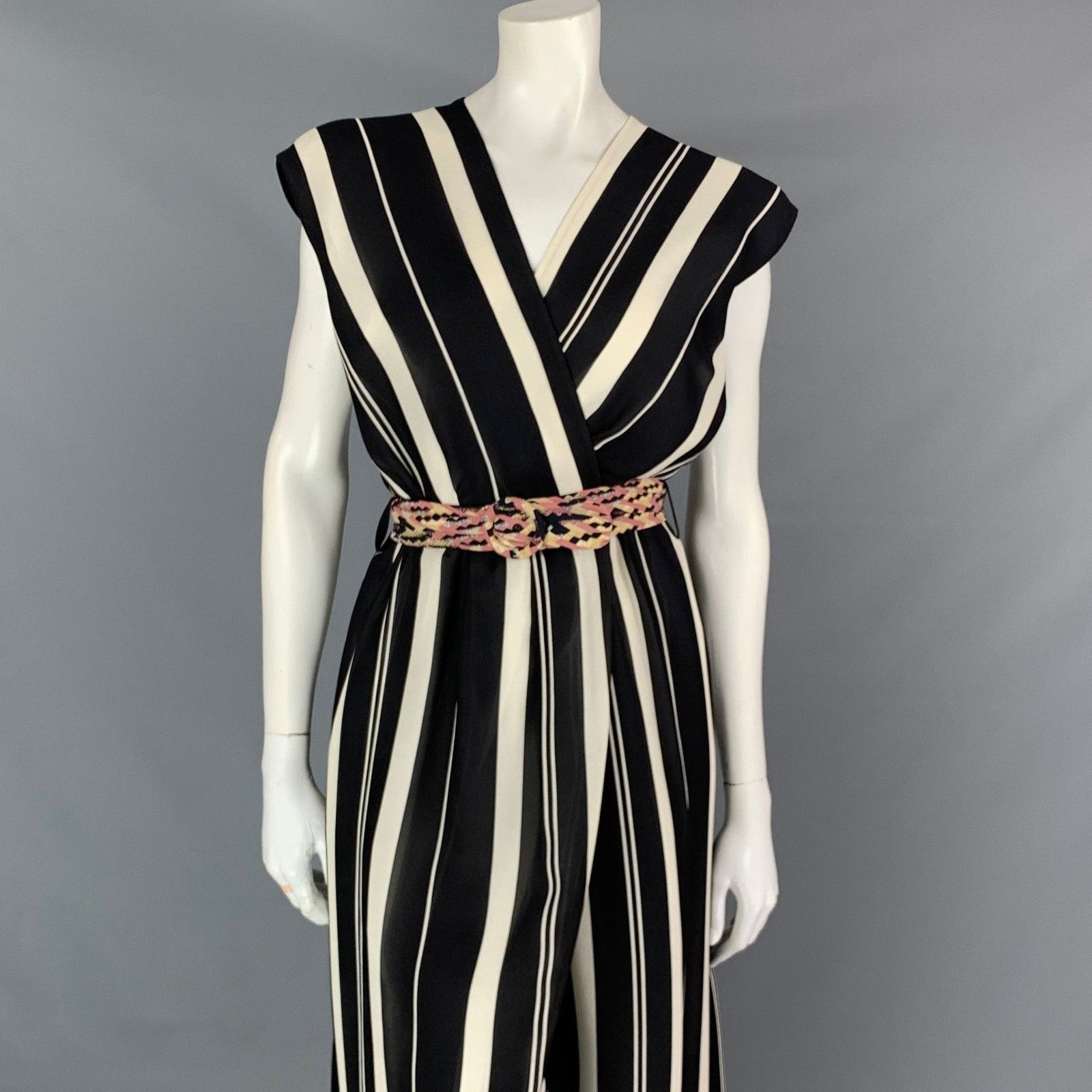 Louis Vuitton Size 4 Black & White Stripe Silk Sleeveless Wrap Dress Size S / US 4 / IT 40 - 2 Thumbnail