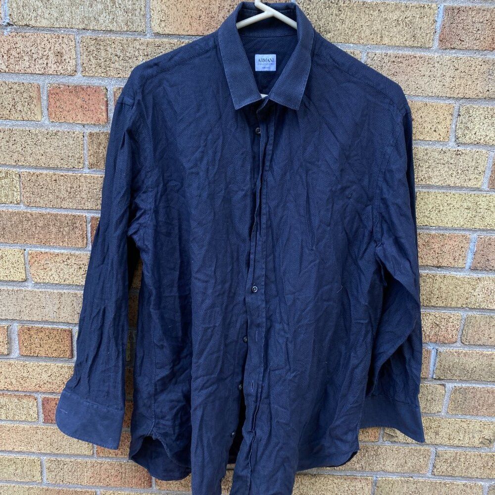 Armani Vintage Armani Button Up Dress Shirt Blue Patterned Size 16 Size US L / EU 52-54 / 3 - 5 Thumbnail