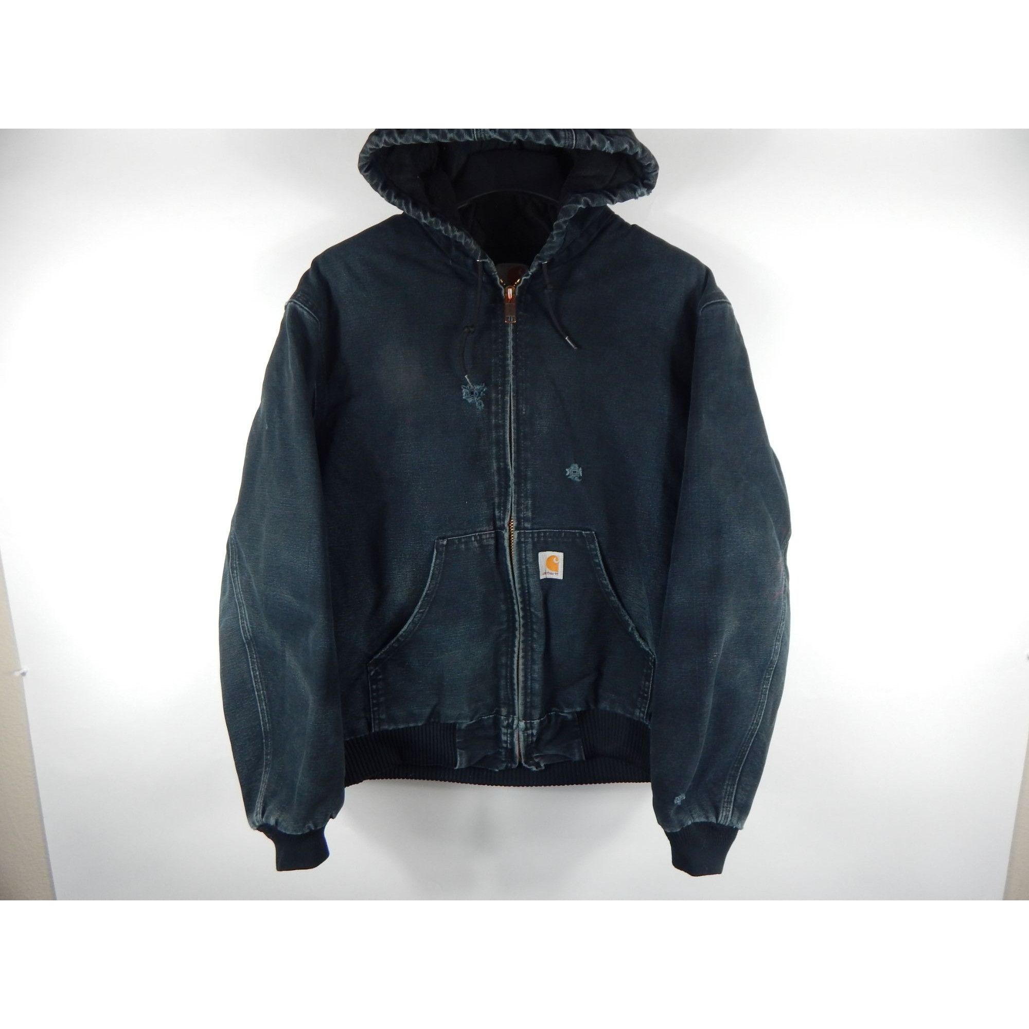 image of VTG Carhartt J140 Blk Quilt Flannel Lined Full Zip Hoodie Ja in Black, Men's (Size Medium)