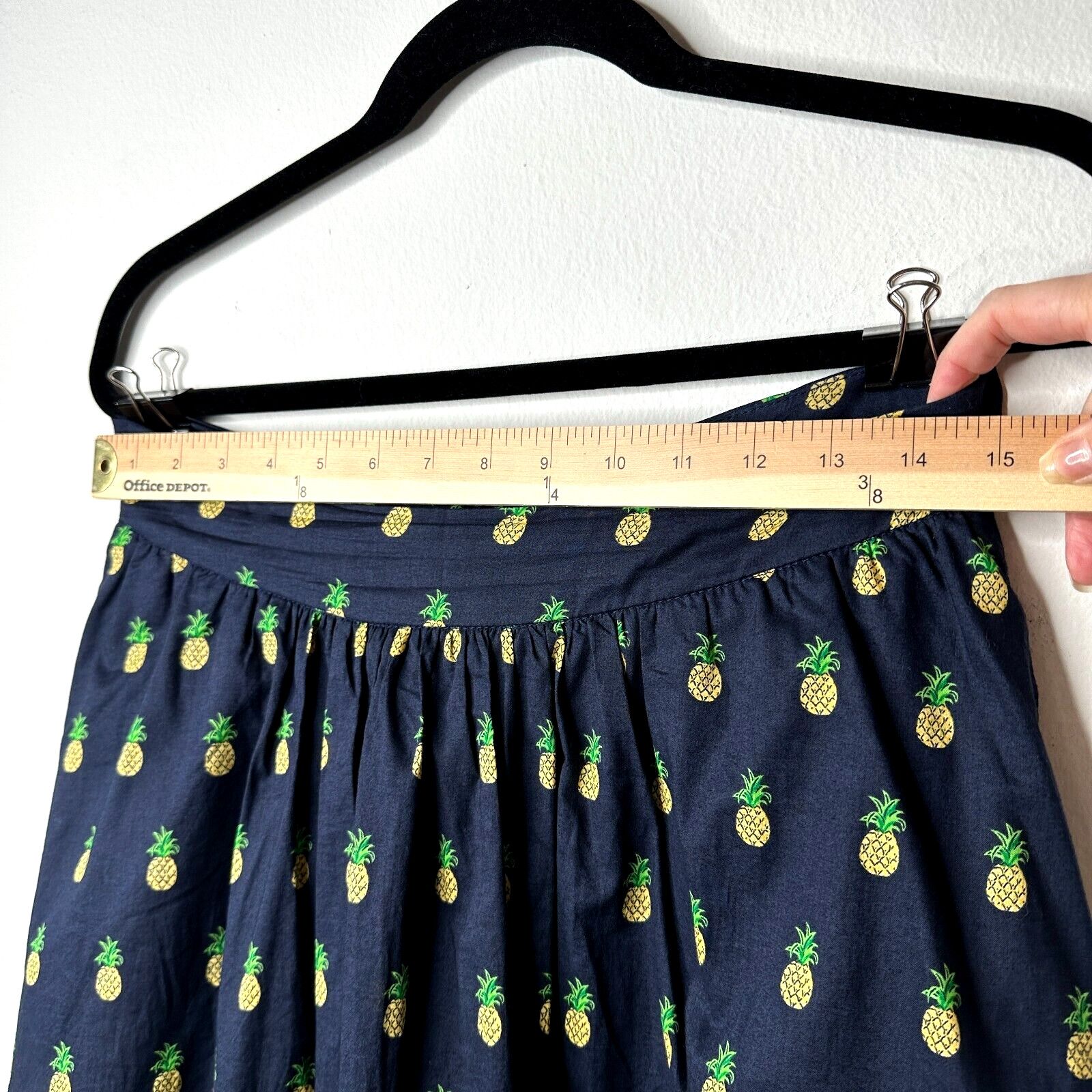 Anthropologie Mo:Vint NY Navy Pineapple Print Pleated Tie Midi Skirt SM Size 27" / US 4 / IT 40 - 10 Thumbnail
