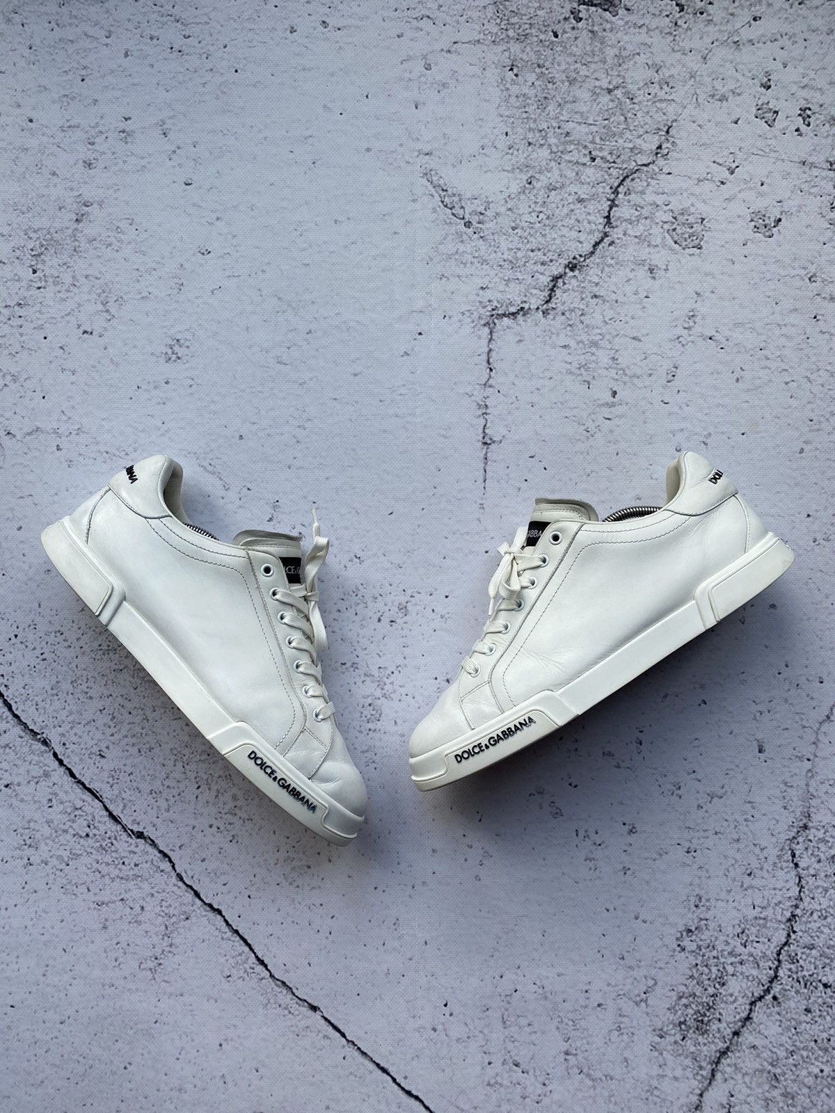 Dolce Gabbana Portafino MenS Whhite Leather Sneakers Shoes in White, Men's (Size 11)