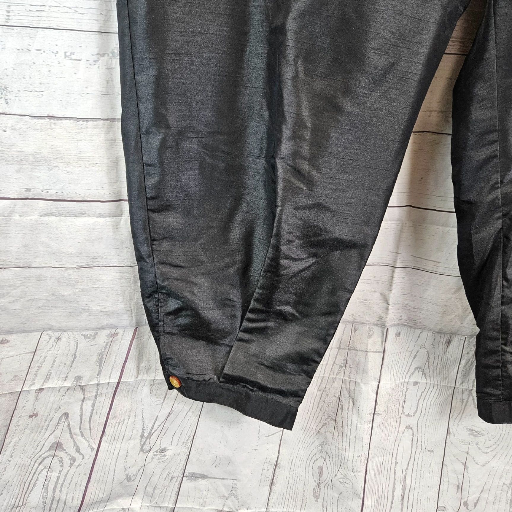 Vintage Kika Vargas Womens Pants Sz 3X Scallop Edge Pocket Tapered Solid Black Pull On Size 40" / US 18 - 3 Thumbnail