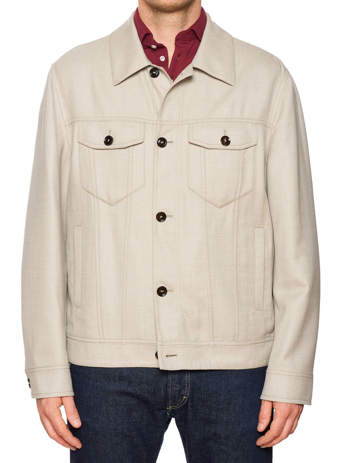 Brioni BRIONI Gray Virgin Wool Trucker Jacket "Neutrals" Size US XL / EU 56 / 4 - 6 Thumbnail