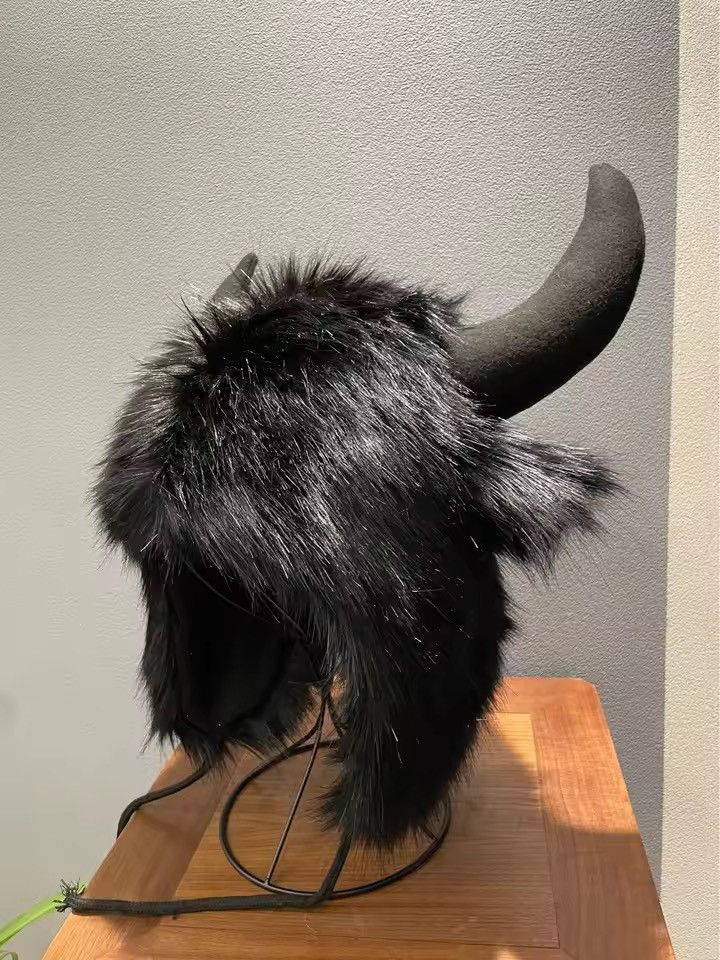 Japanese Brand Faux Fur Horned Trapper Hat - Gothic Beastcore Ushanka Size ONE SIZE - 2 Thumbnail