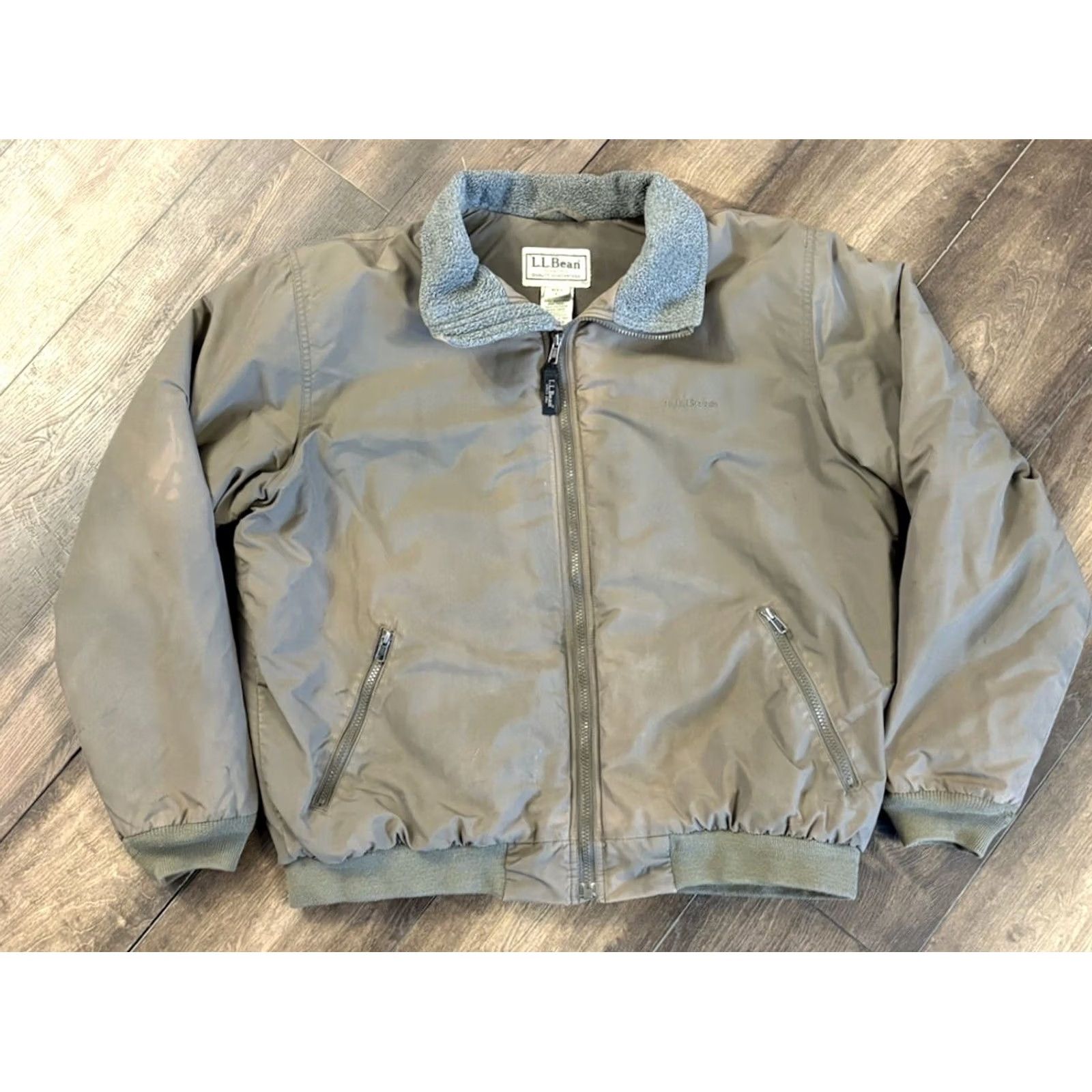 L.L. Bean Jacket Mens Large Brown Full Zip Warm-Up Bomber Fleece Lined Uf43 Fade, Men's — image 3 of 6