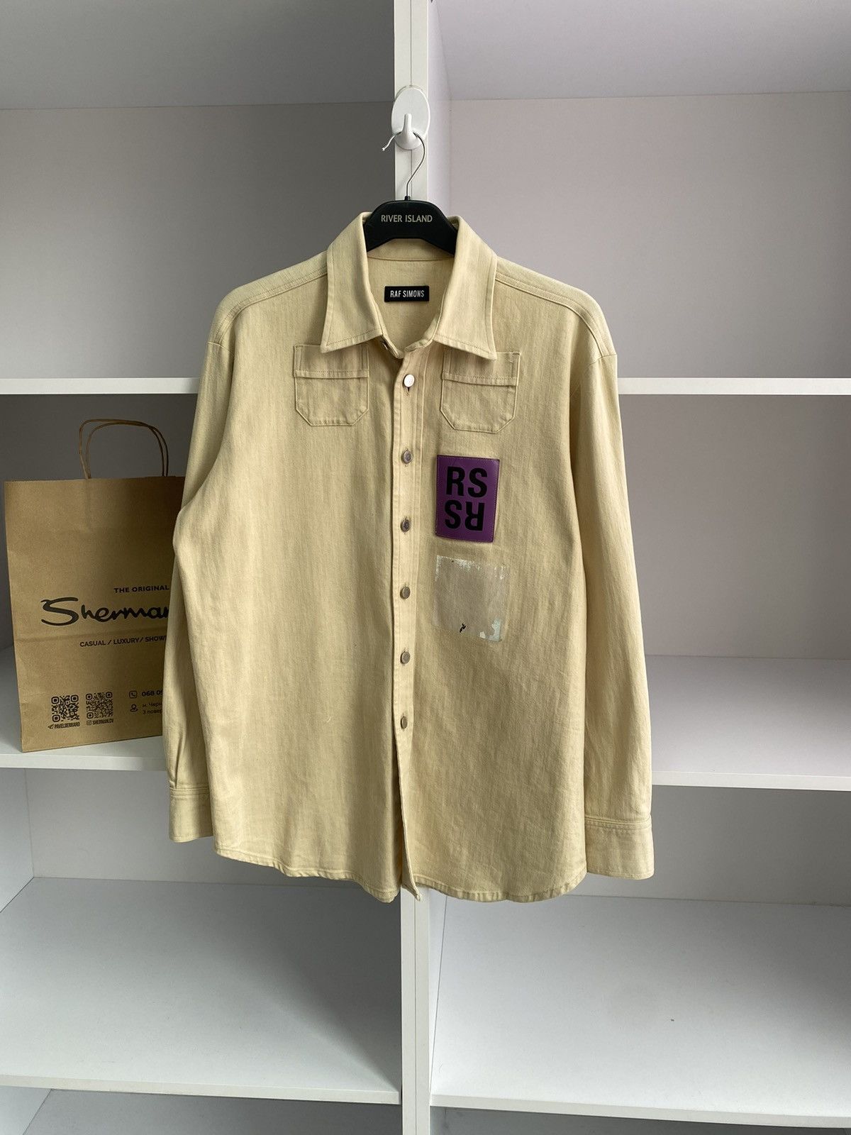 Raf Simons × Vintage Vintage Raf Simons 15SS Two Pocket RS Walker Patch Shirt Size US L / EU 52-54 / 3 - 4 Thumbnail