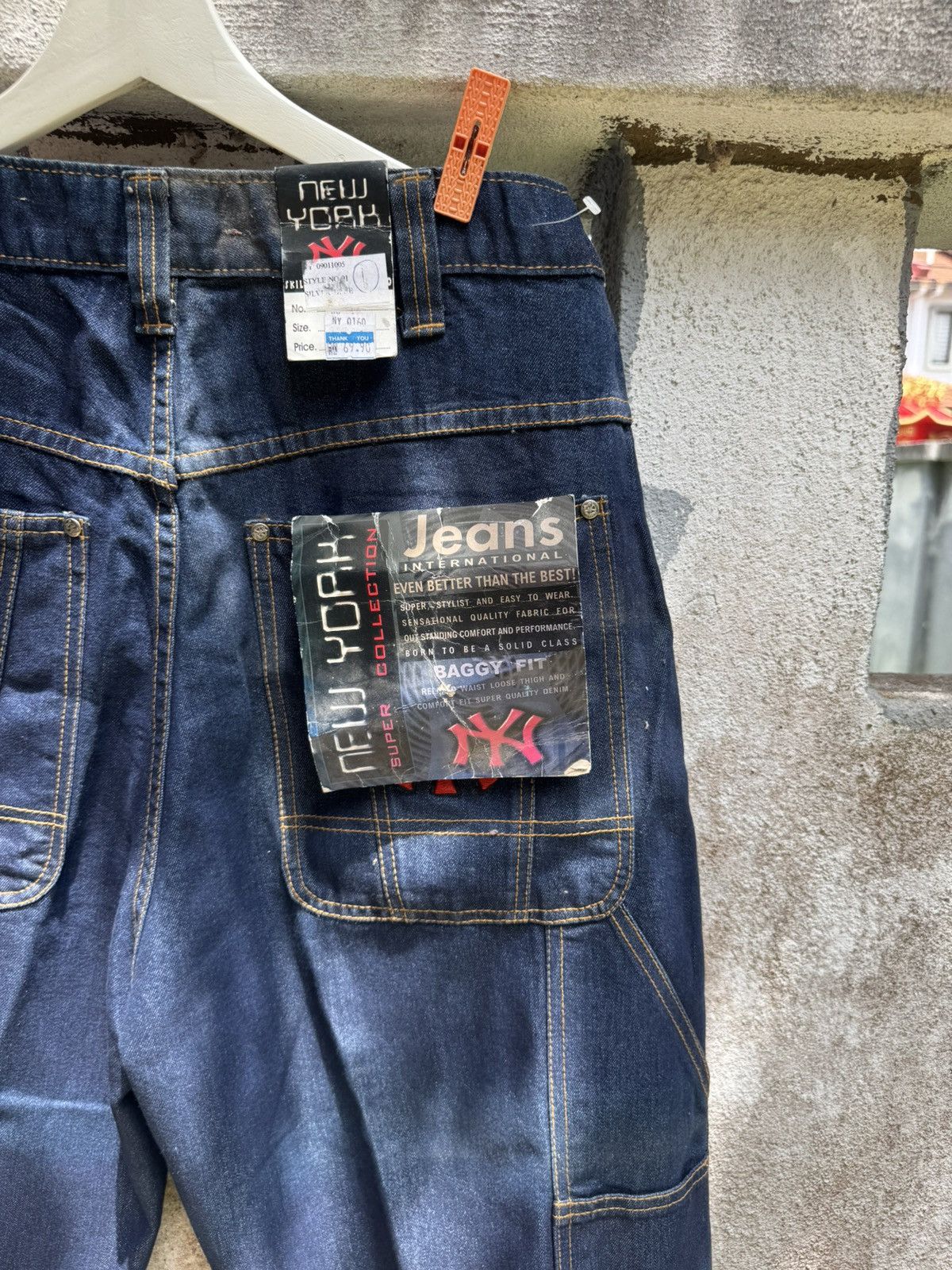 New York Yankees × Vintage VERY RARE🔥VTG 90s NY YANKEE HIPHOP BAGGY FLARE JEANS BOSS02 Size US 34 / EU 50 - 10 Thumbnail