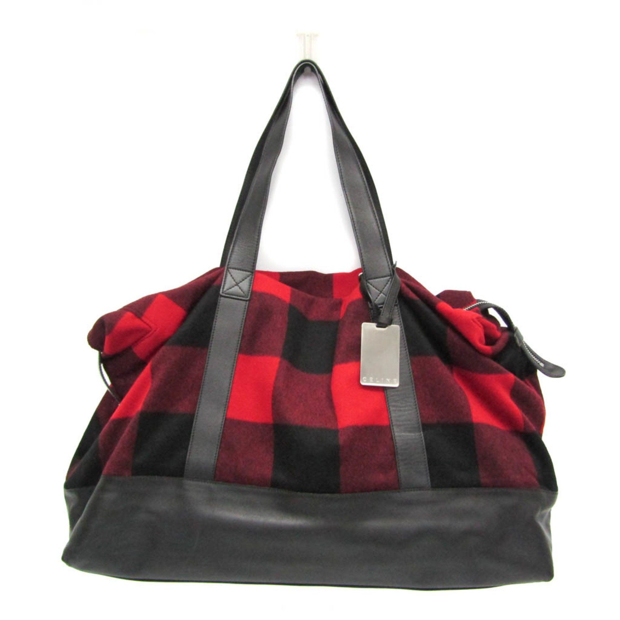 Celine Celine Check Pattern MC99/2 Men,Women Wool,Leather Boston Bag,Shoulder Bag Black,Red Color Size ONE SIZE - 1 Thumbnail