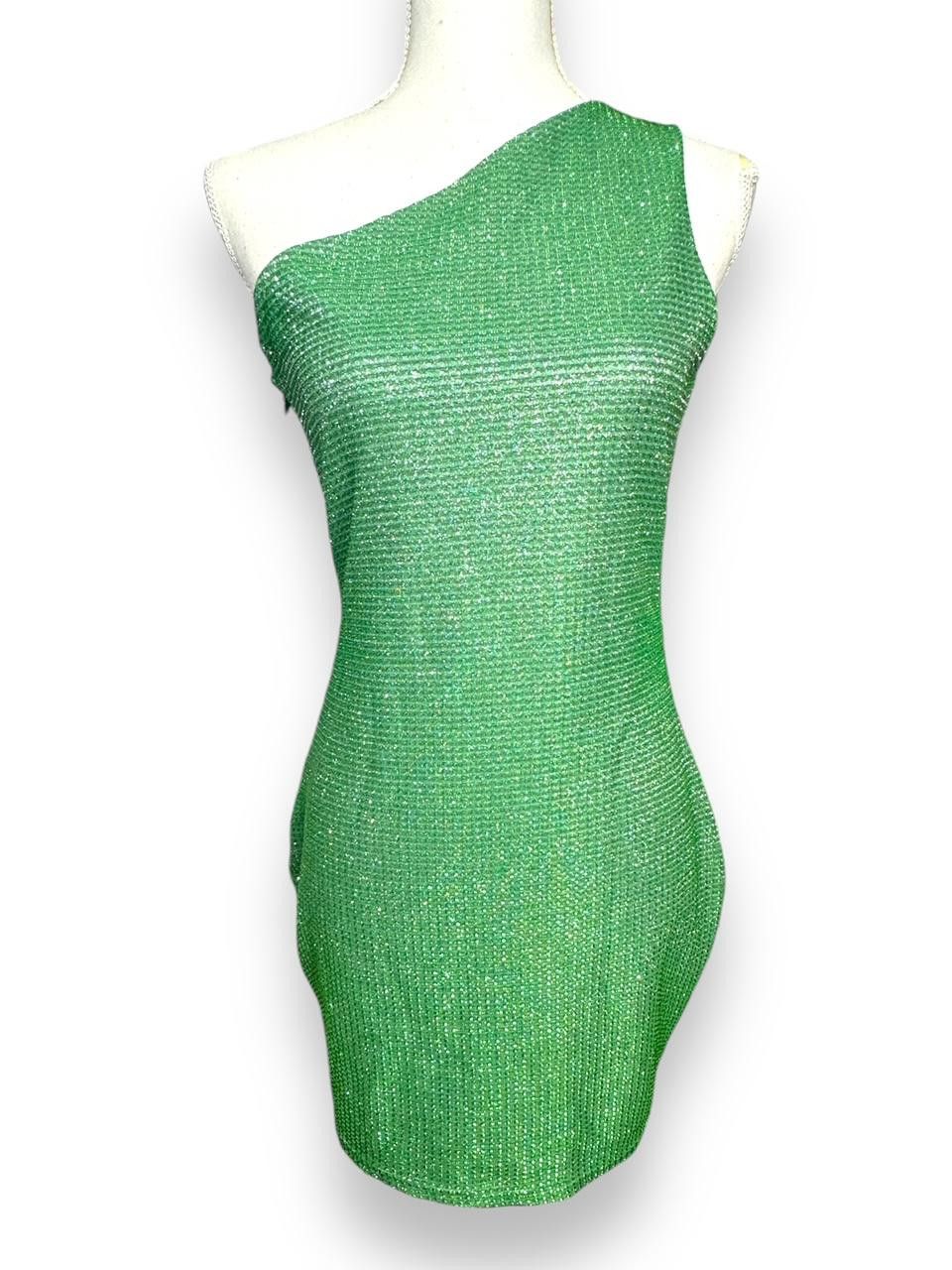 Superdown Green Metallic Bodycon Mini Dress M - coffeafoods.com