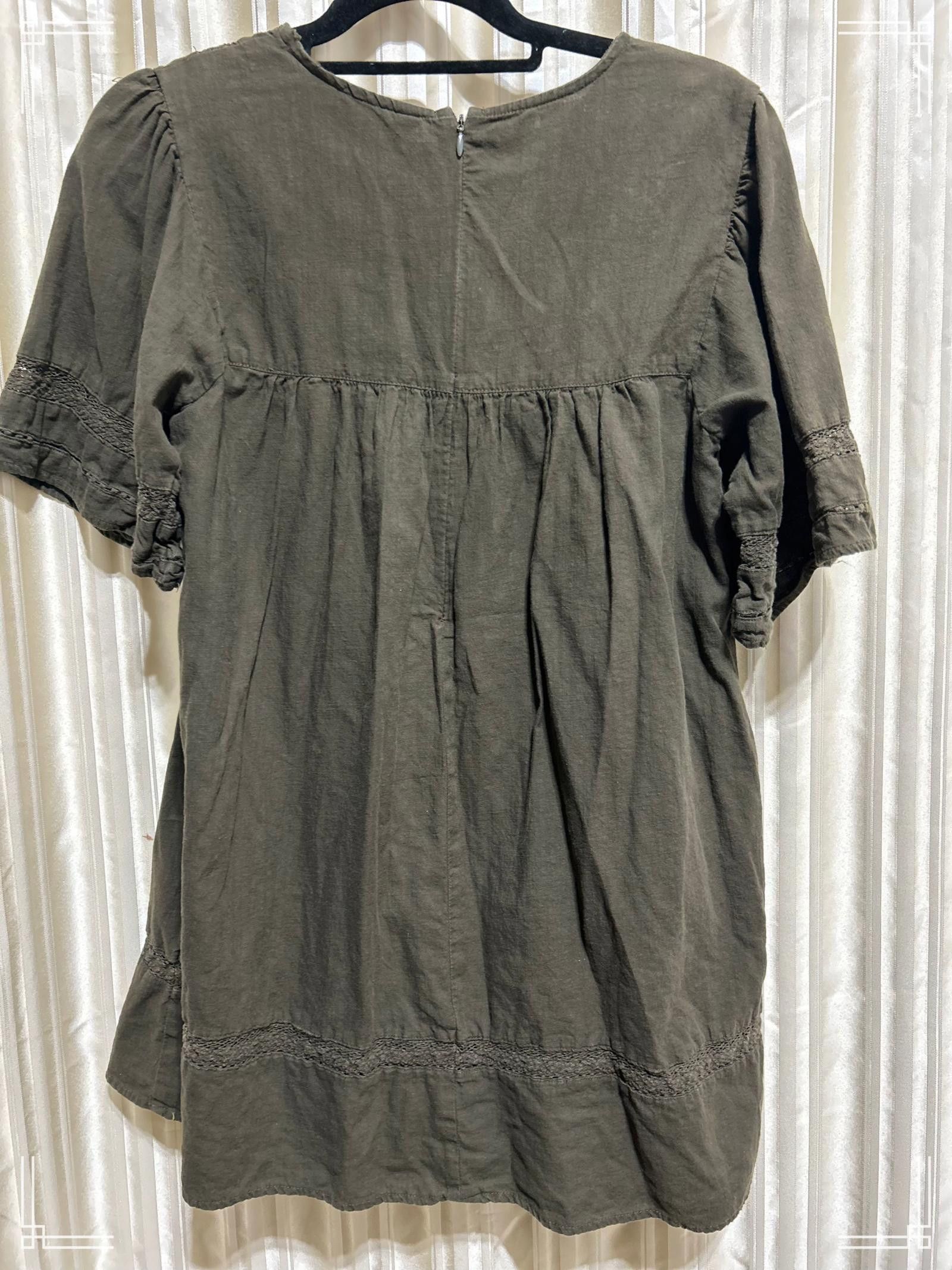 Designer Zara Olive Green Peasant Dress - Size S Size S / US 4 / IT 40 - 3 Thumbnail