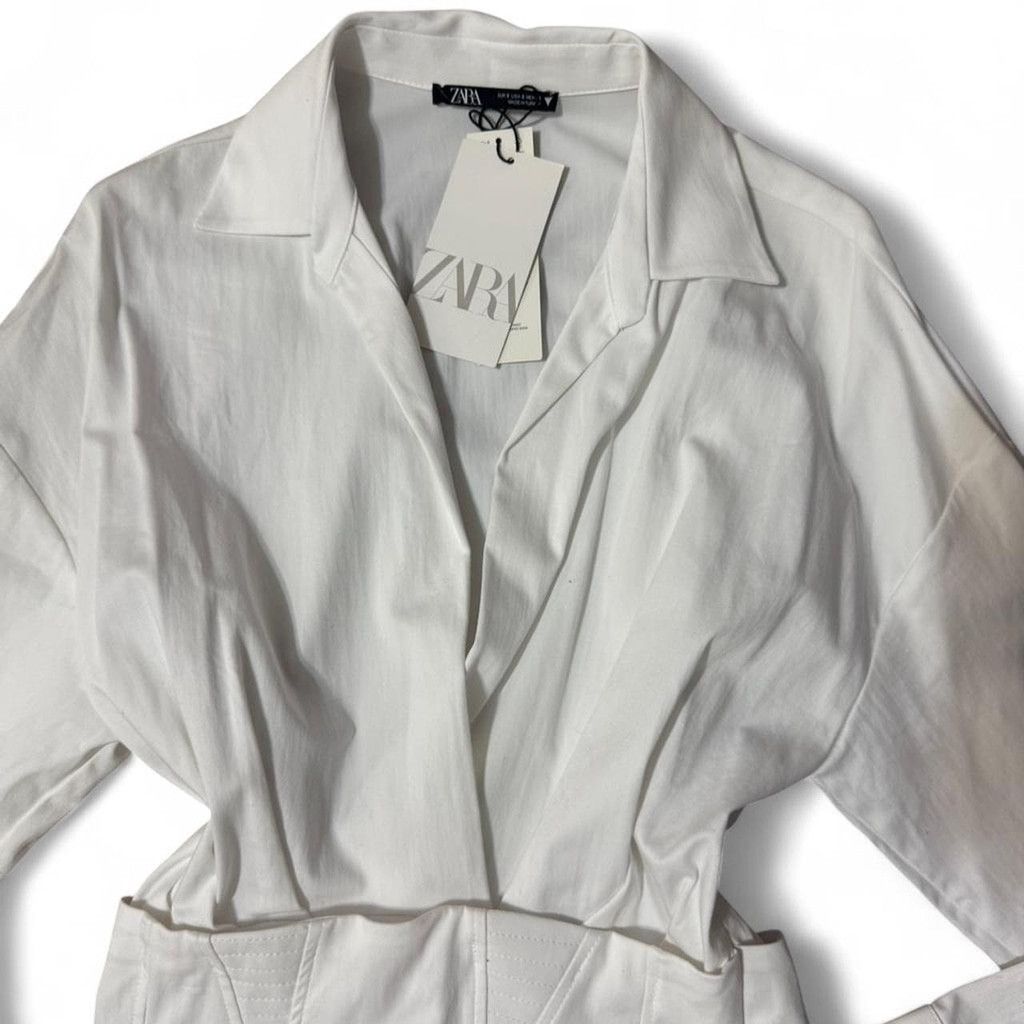 Zara NWT White Zara long sleeve shirt dress one piece dress Size S / US 4 / IT 40 - 7 Thumbnail