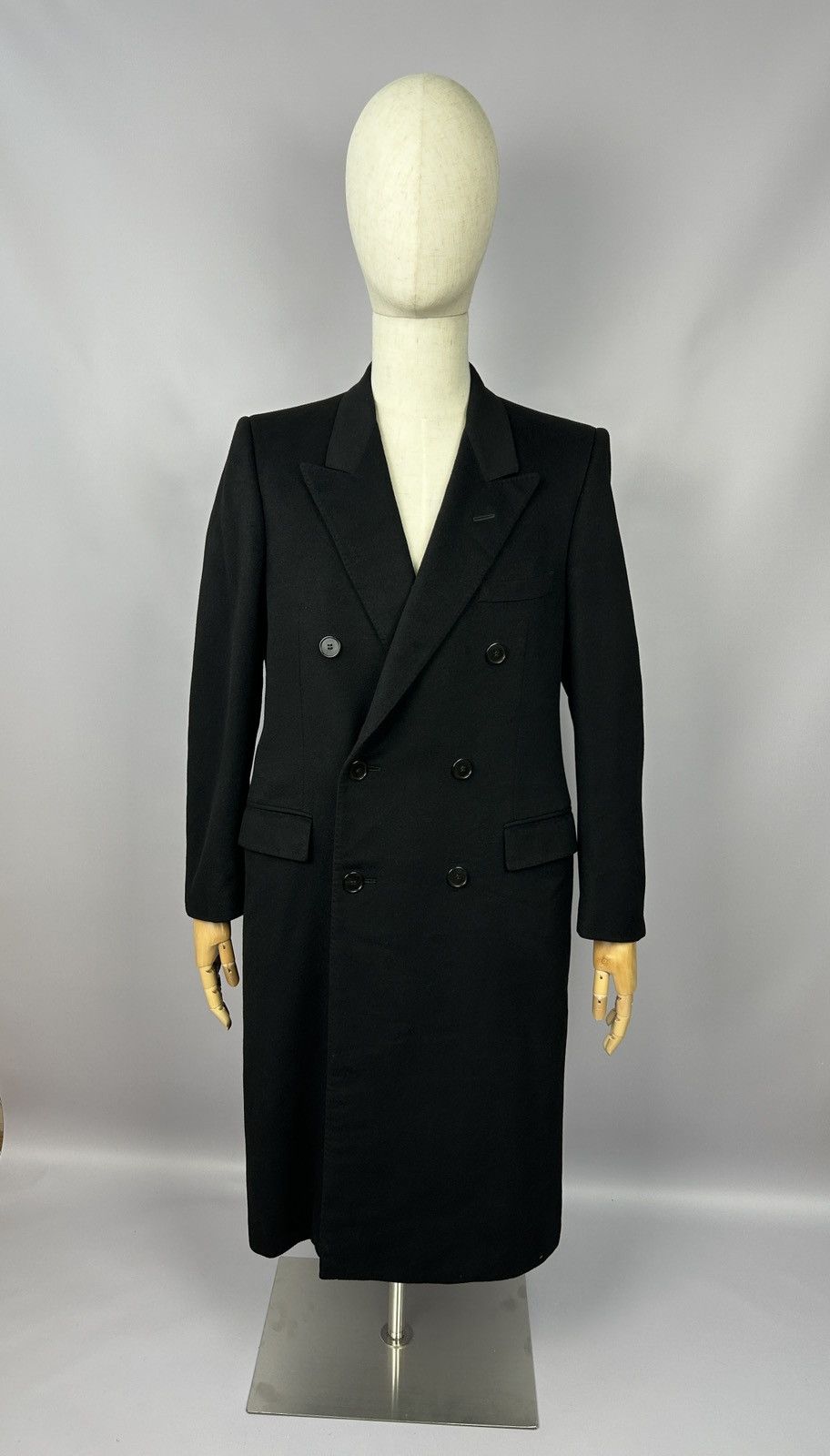 image of Saint Laurent Paris Saint Laurent Rive Gauche Cashmere Double Breasted Coat in Black (Size Medium)